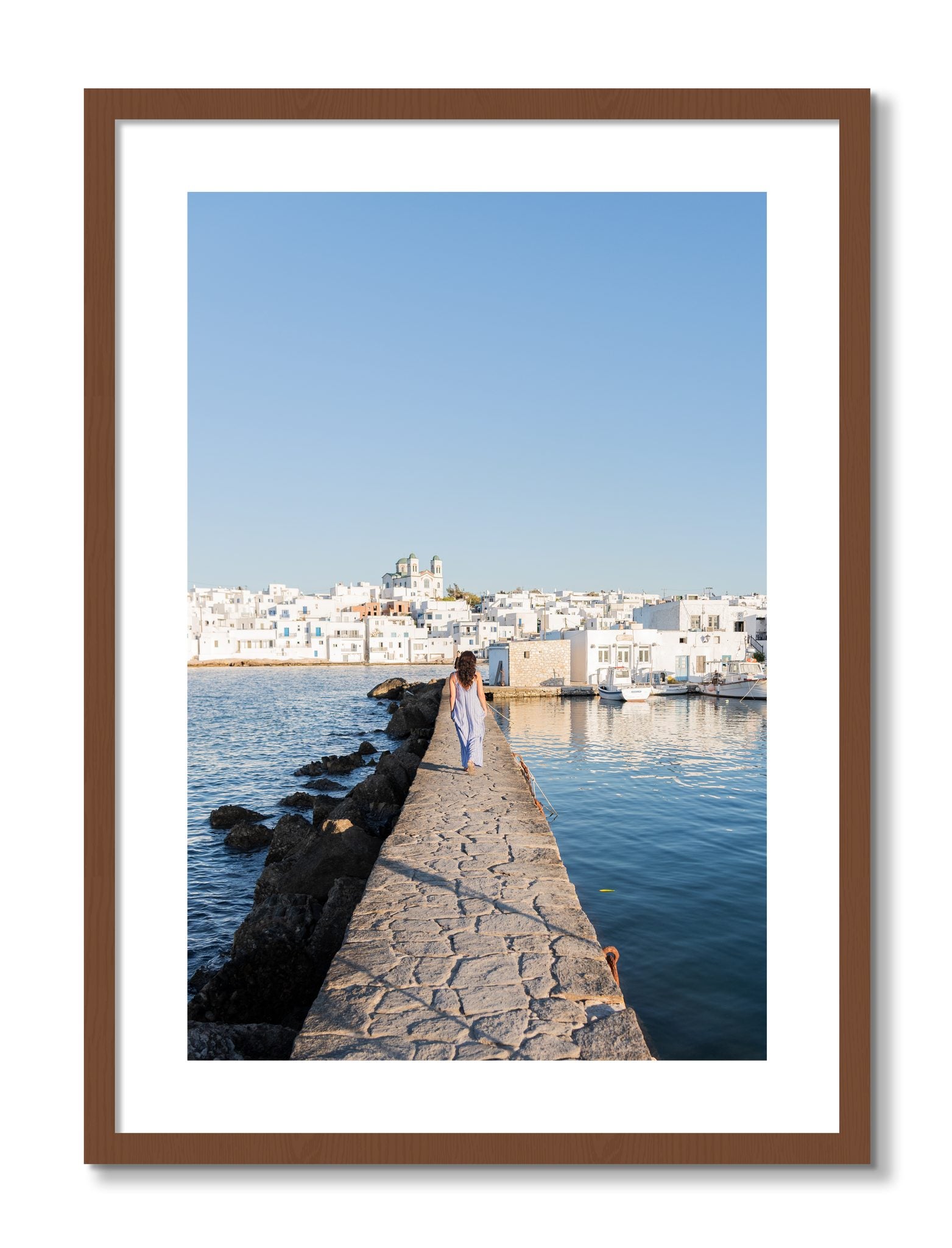 Framed photograph of Path To Paros by Dylan Ozanich, Walnut frame, Borders