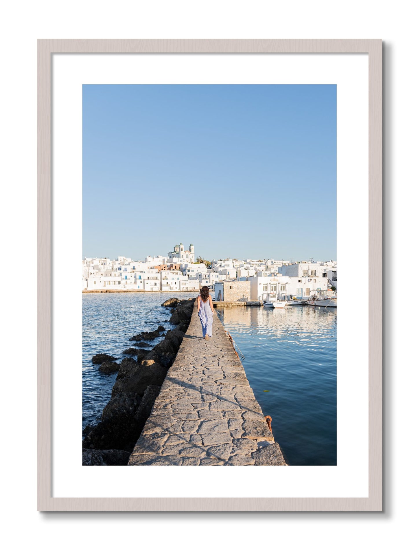 Framed photograph of Path To Paros by Dylan Ozanich, White Maple frame, Borders