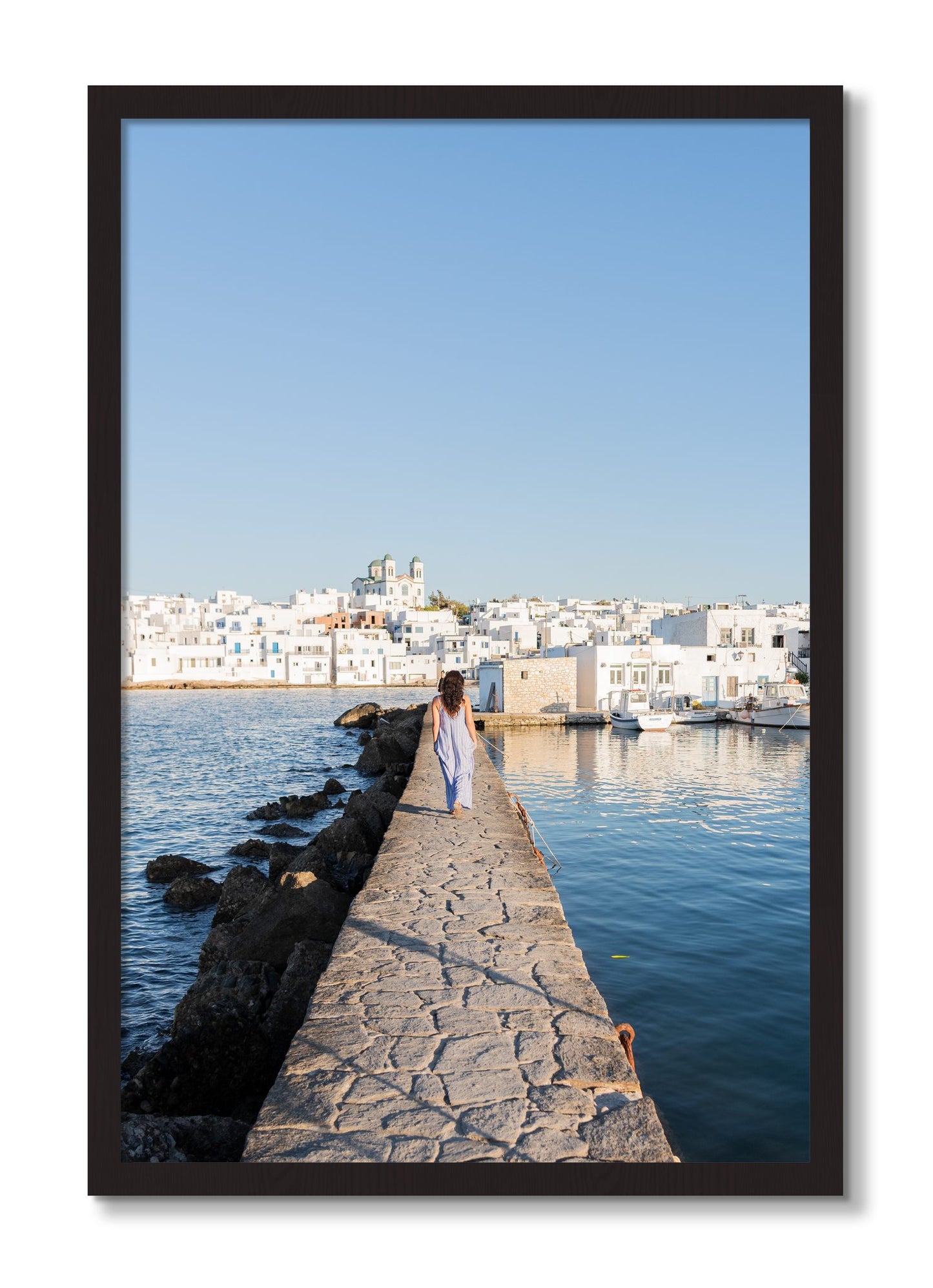 Framed photograph of Path To Paros by Dylan Ozanich, Black Walnut frame, Full Bleed