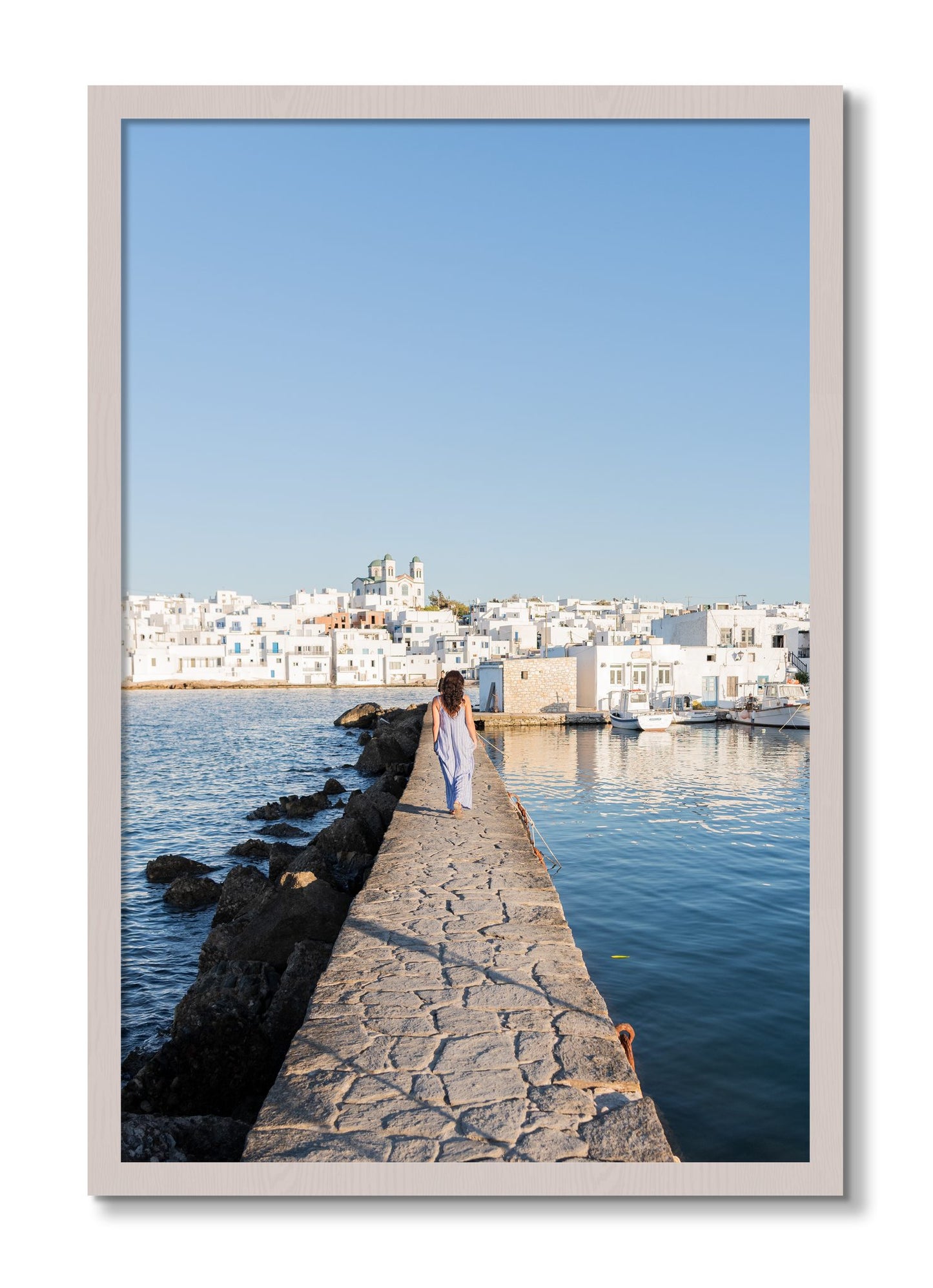 Framed photograph of Path To Paros by Dylan Ozanich, White Maple frame, Full Bleed