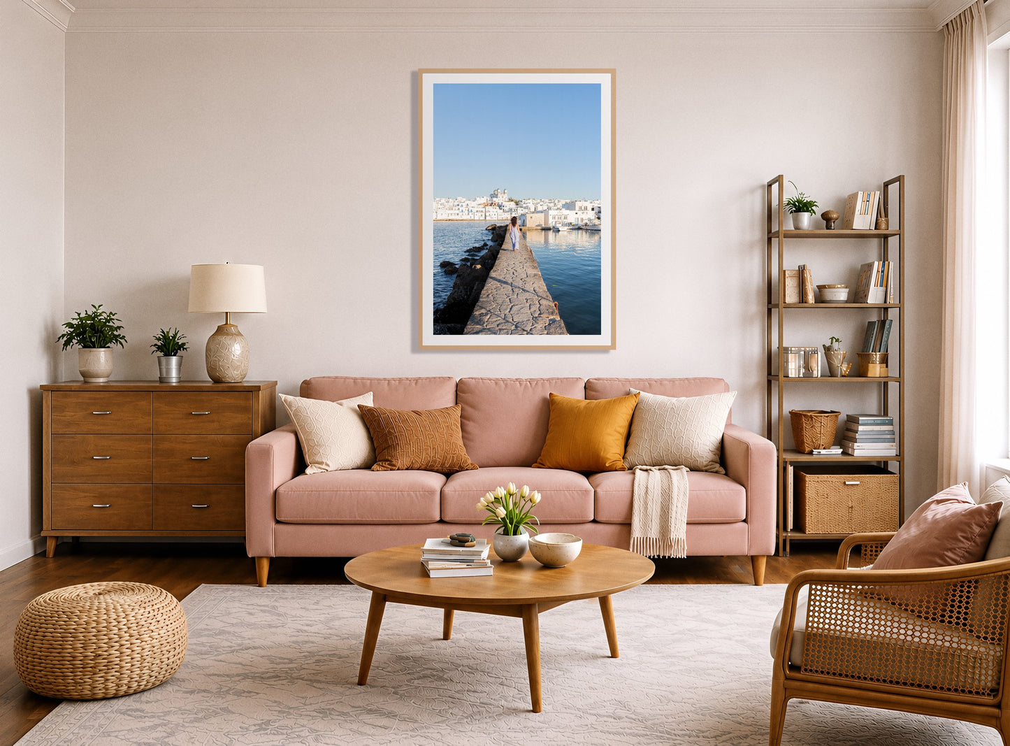 Framed photograph of Path To Paros by Dylan Ozanich displayed on a wall
