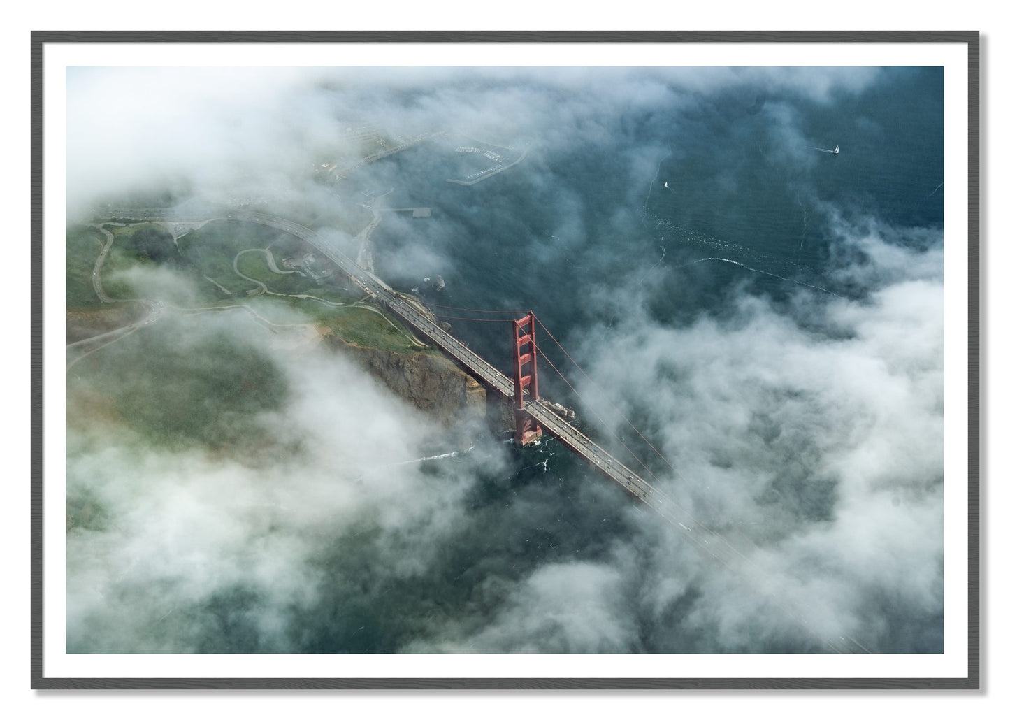Peaking Through by Dylan Ozanich, 48×72 print with a White Border in a Grey frame