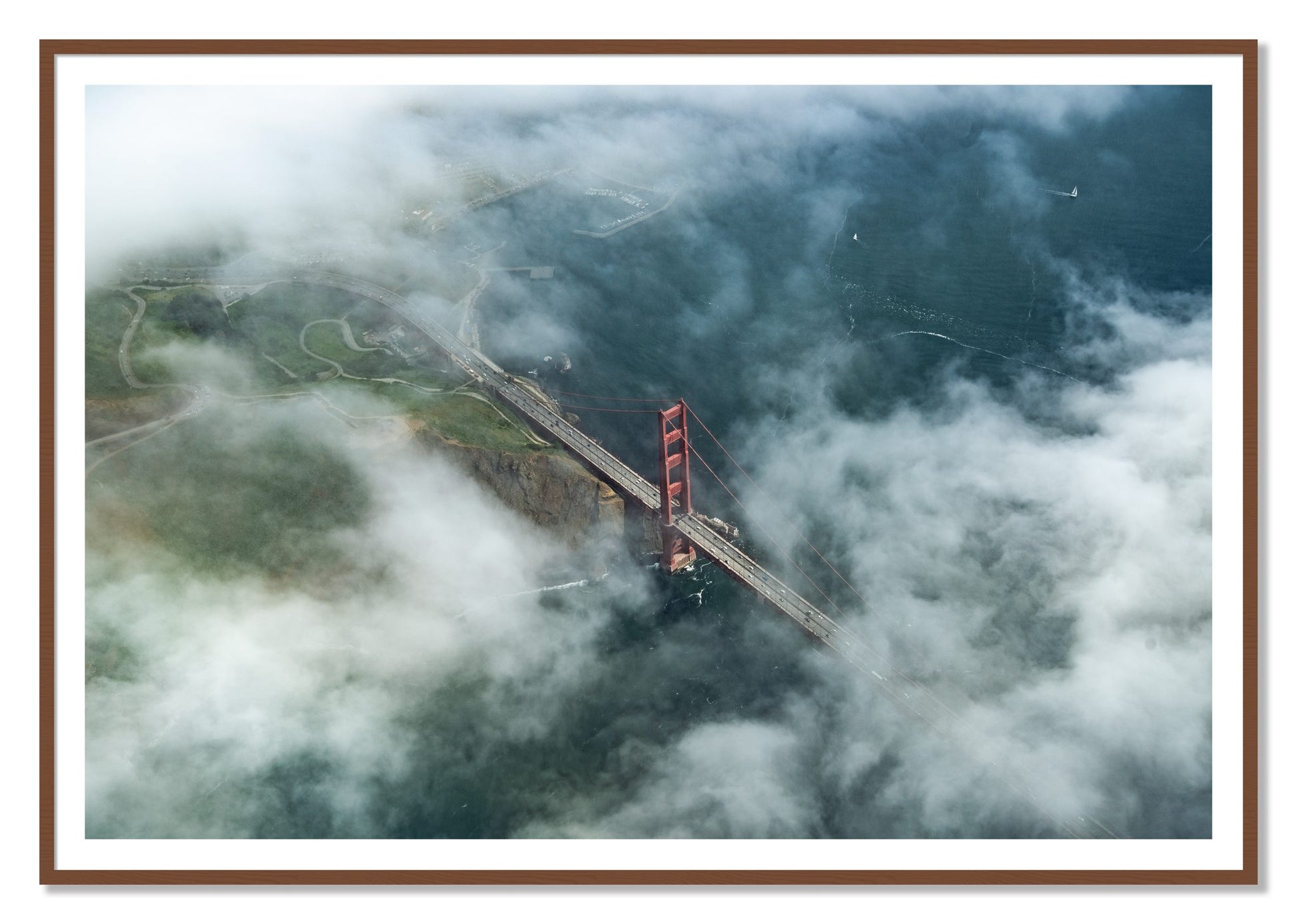 Peaking Through by Dylan Ozanich, 48×72 print with a White Border in a Walnut frame