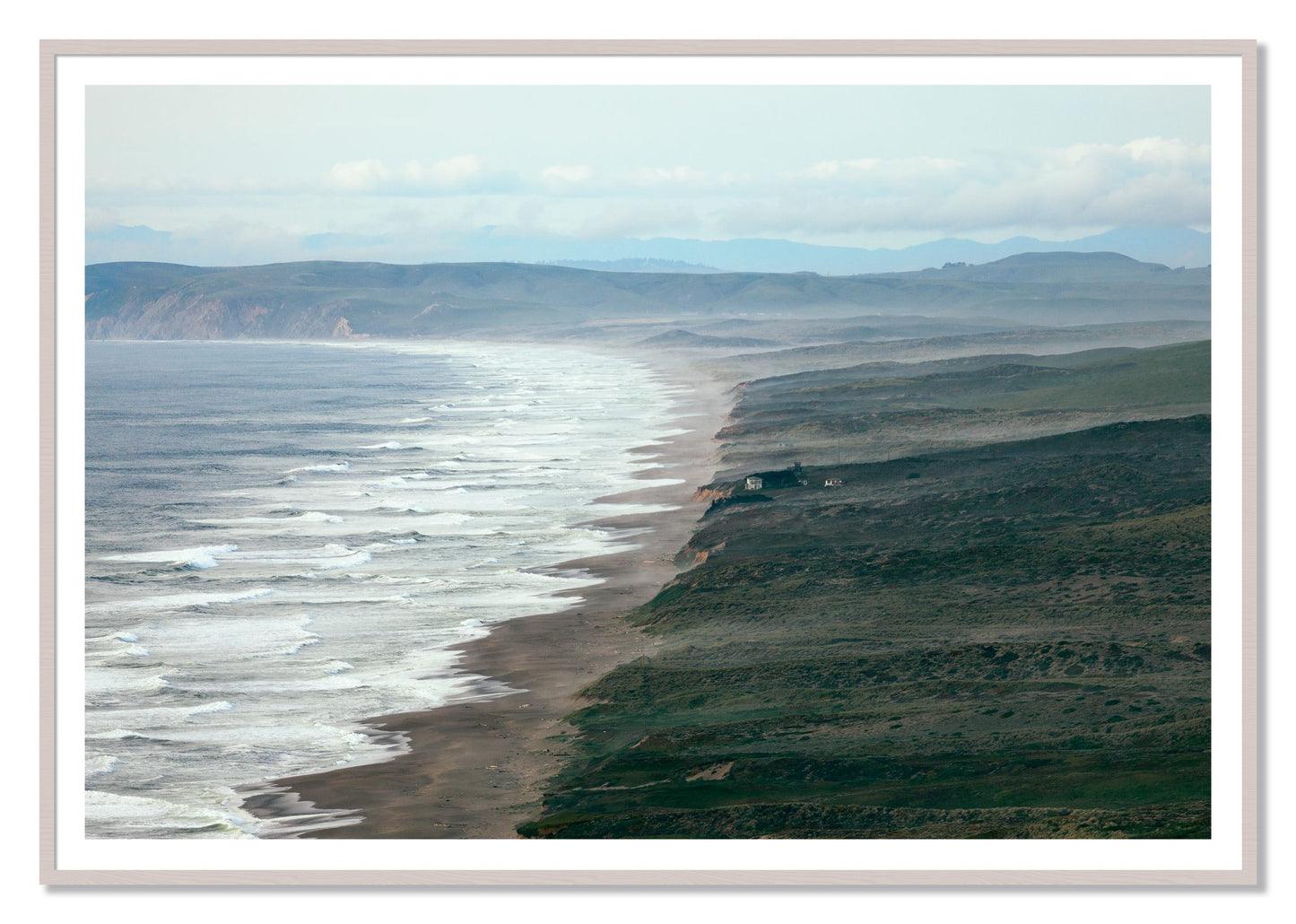 Point Reyes Ranch by Dylan Ozanich, 48×72 print with a White Border in a White Maple frame