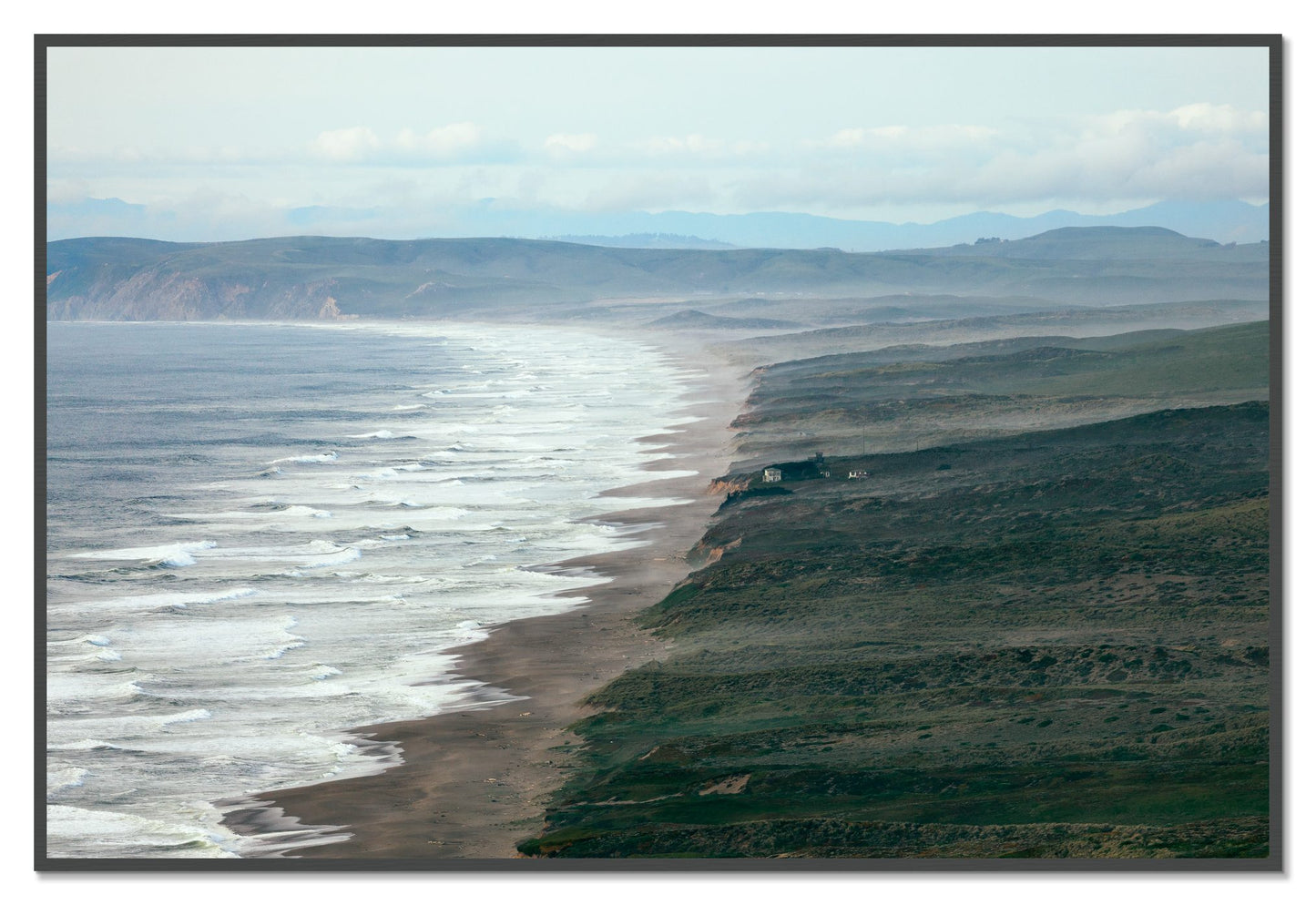 Point Reyes Ranch by Dylan Ozanich, 48×72 Full Bleed Print in a Grey frame