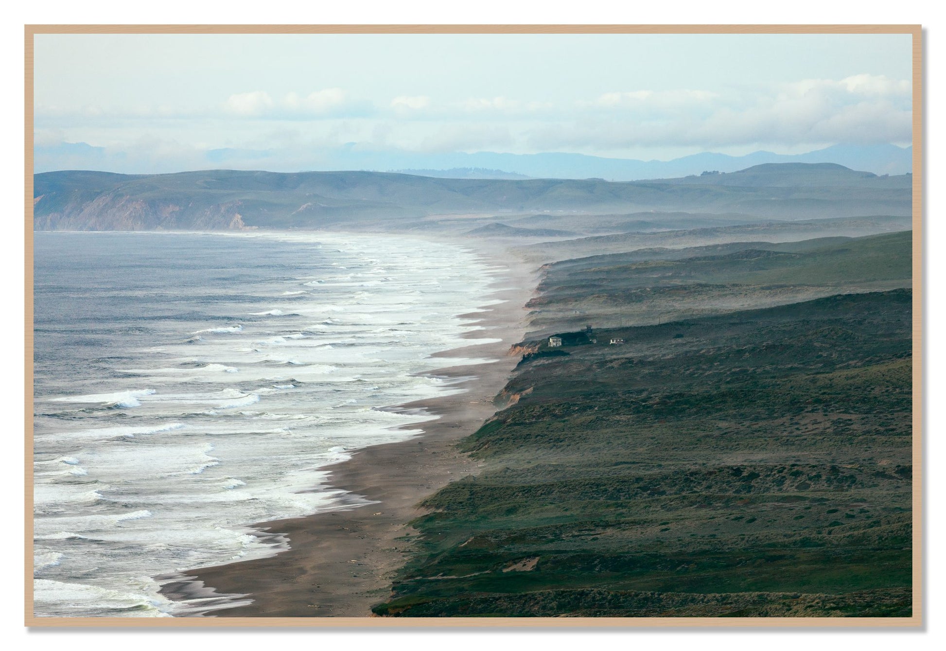Point Reyes Ranch by Dylan Ozanich, 48×72 Full Bleed Print in an Oak frame