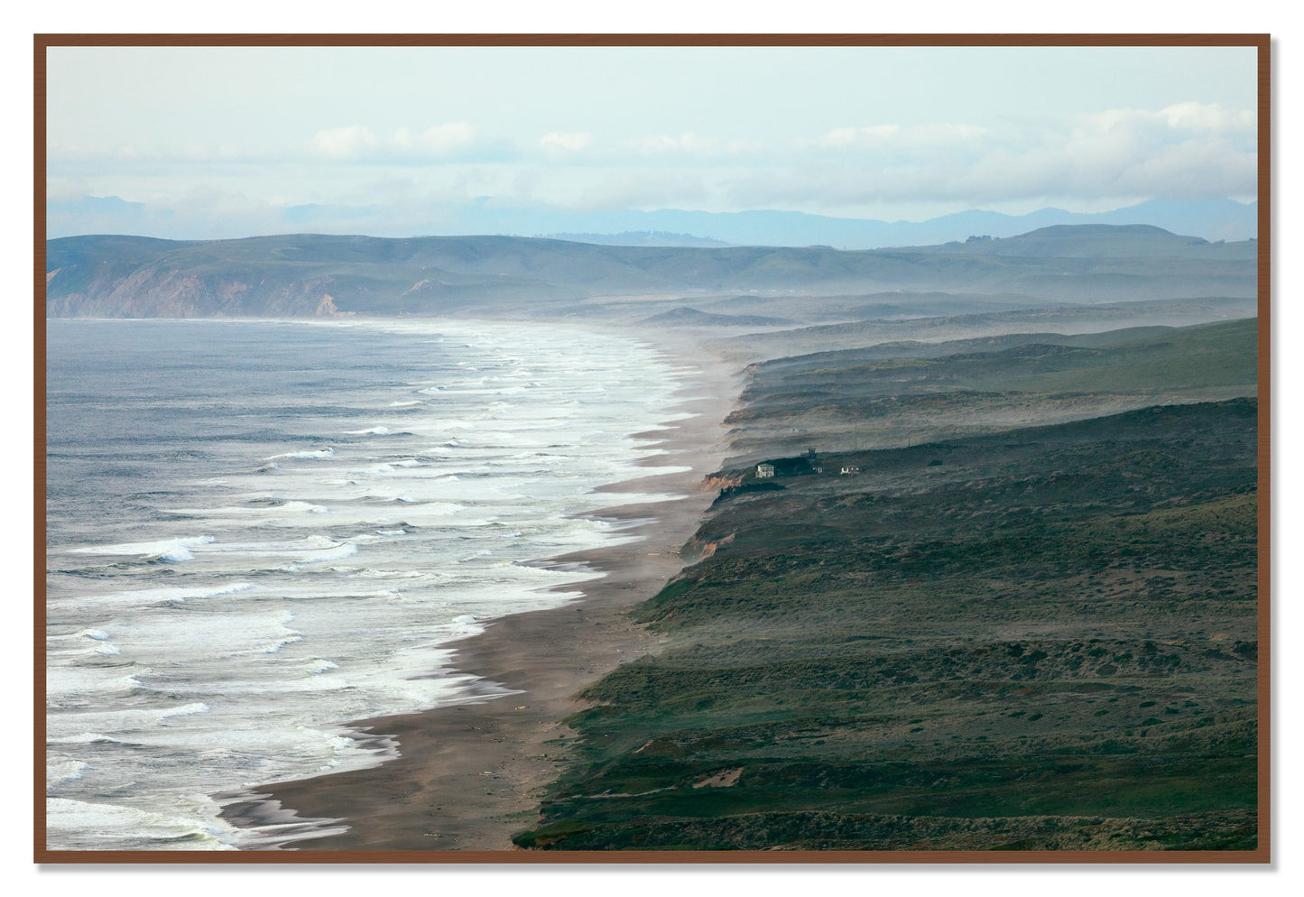 Point Reyes Ranch by Dylan Ozanich, 48×72 Full Bleed Print in a Walnut frame
