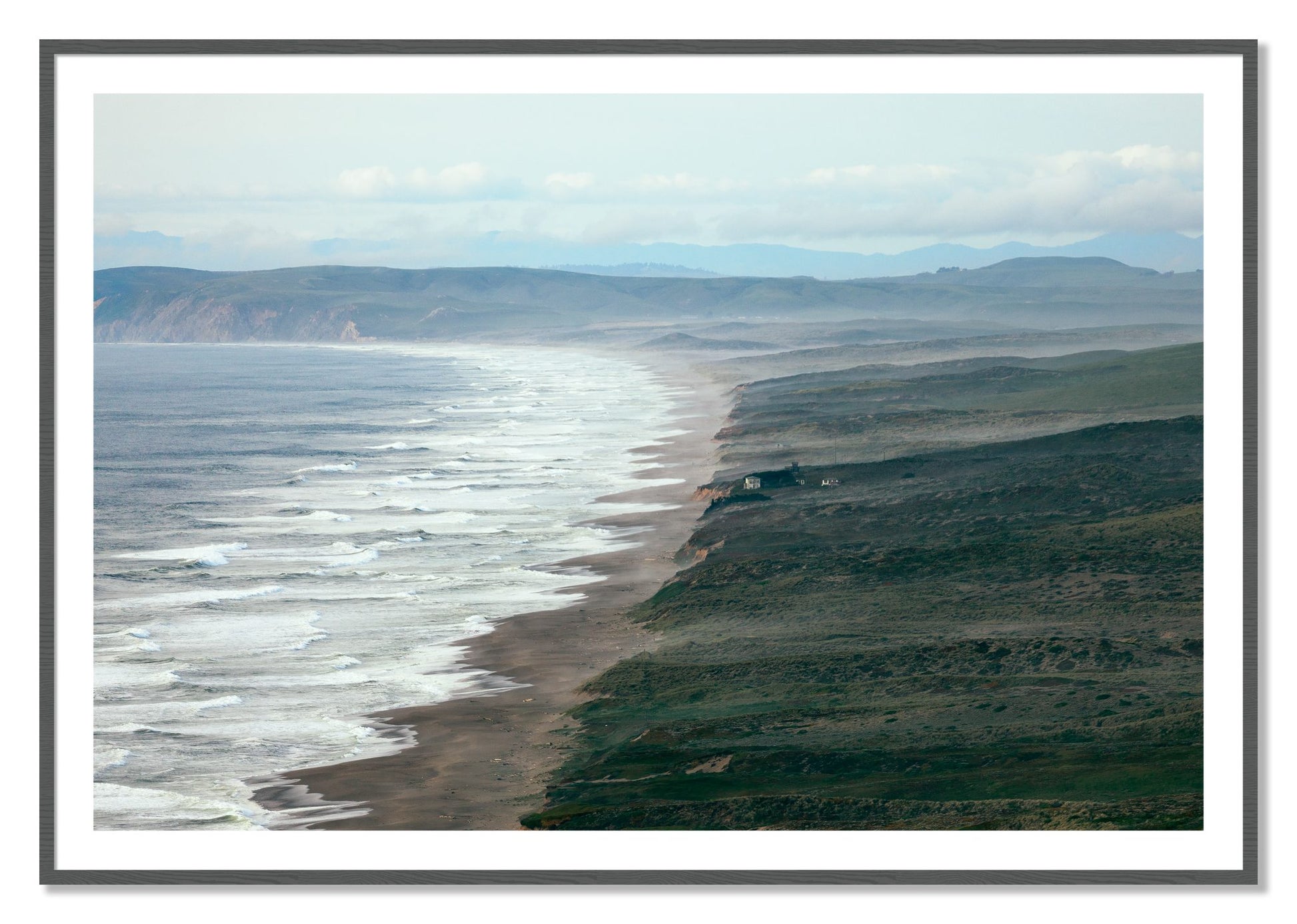 Framed photograph of Point Reyes Ranch by Dylan Ozanich, Grey frame, Borders