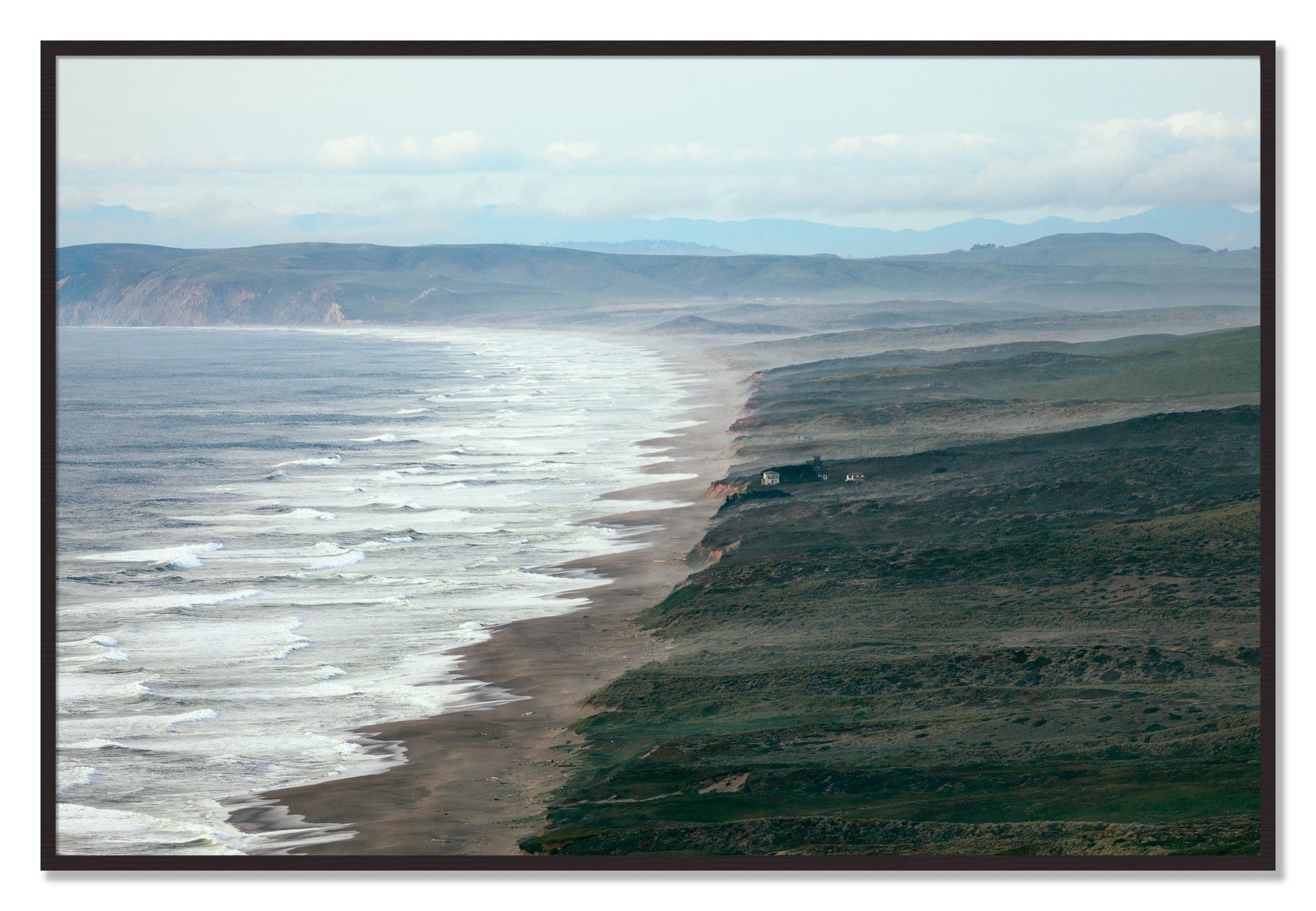 Framed photograph of Point Reyes Ranch by Dylan Ozanich, Black Walnut frame, Full Bleed