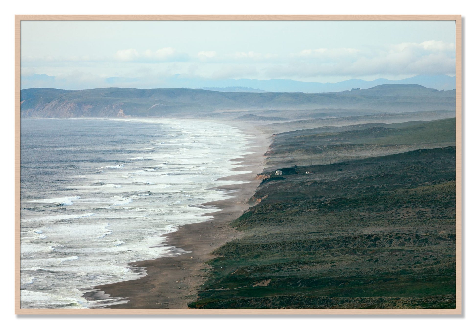 Framed photograph of Point Reyes Ranch by Dylan Ozanich, Maple frame, Full Bleed