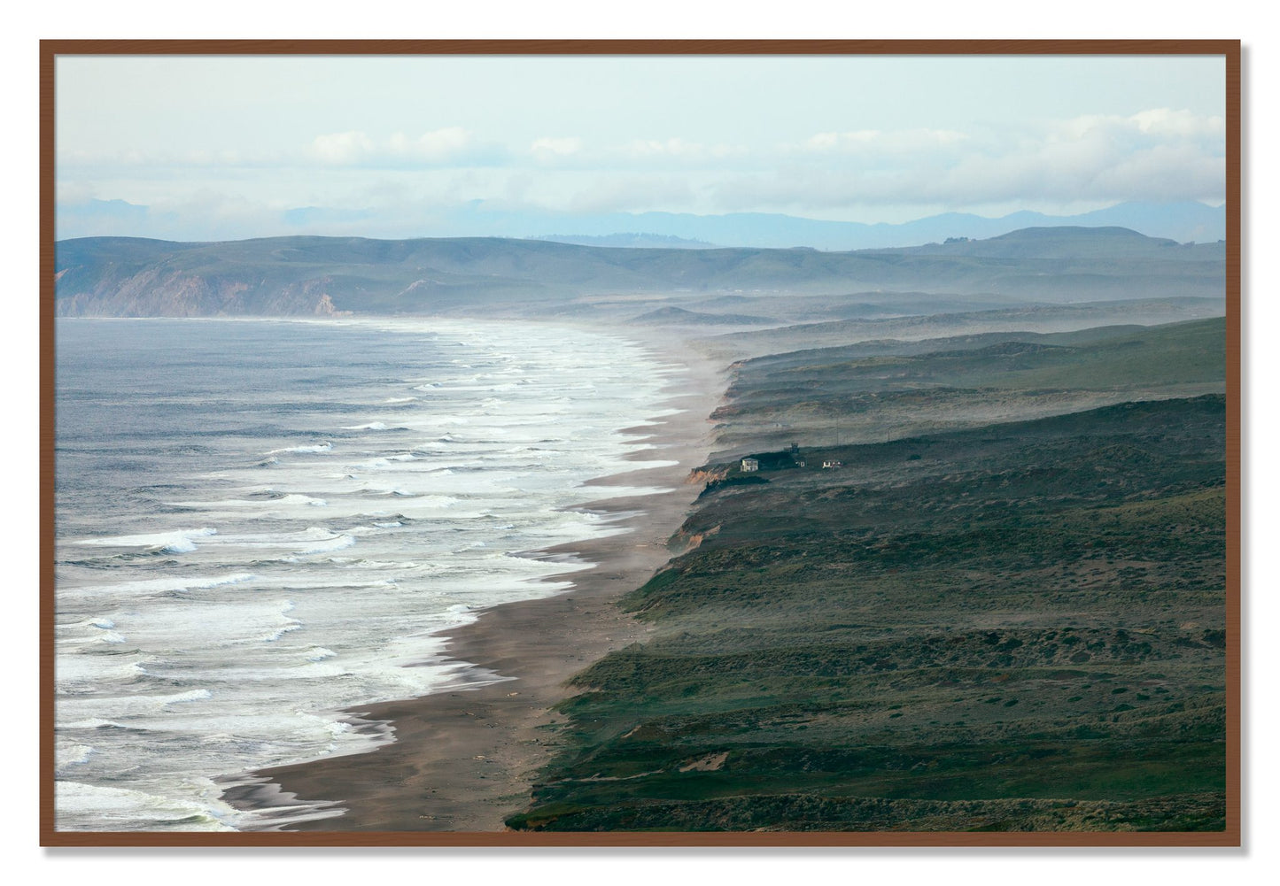 Framed photograph of Point Reyes Ranch by Dylan Ozanich, Walnut frame, Full Bleed