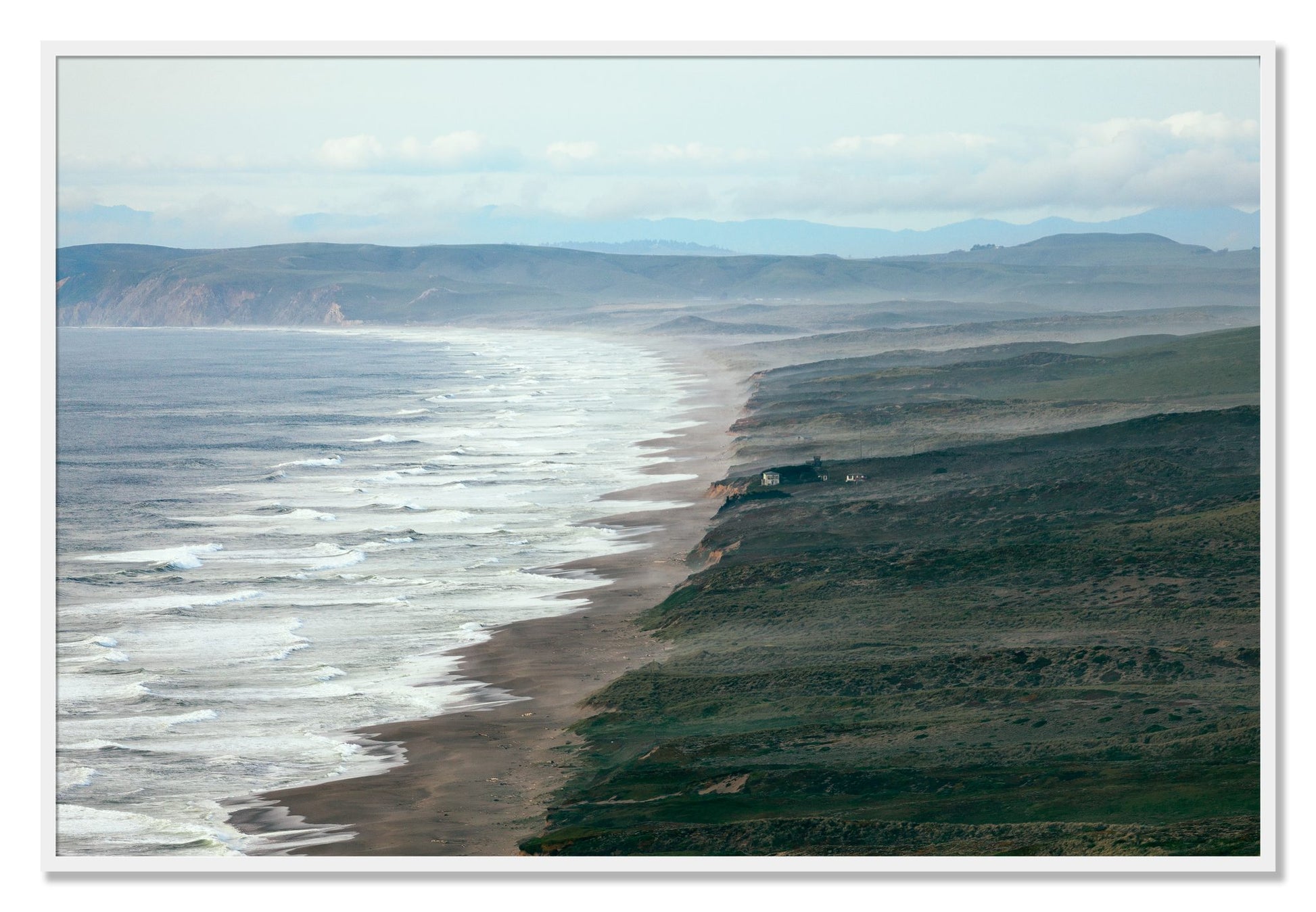 Framed photograph of Point Reyes Ranch by Dylan Ozanich, White frame, Full Bleed