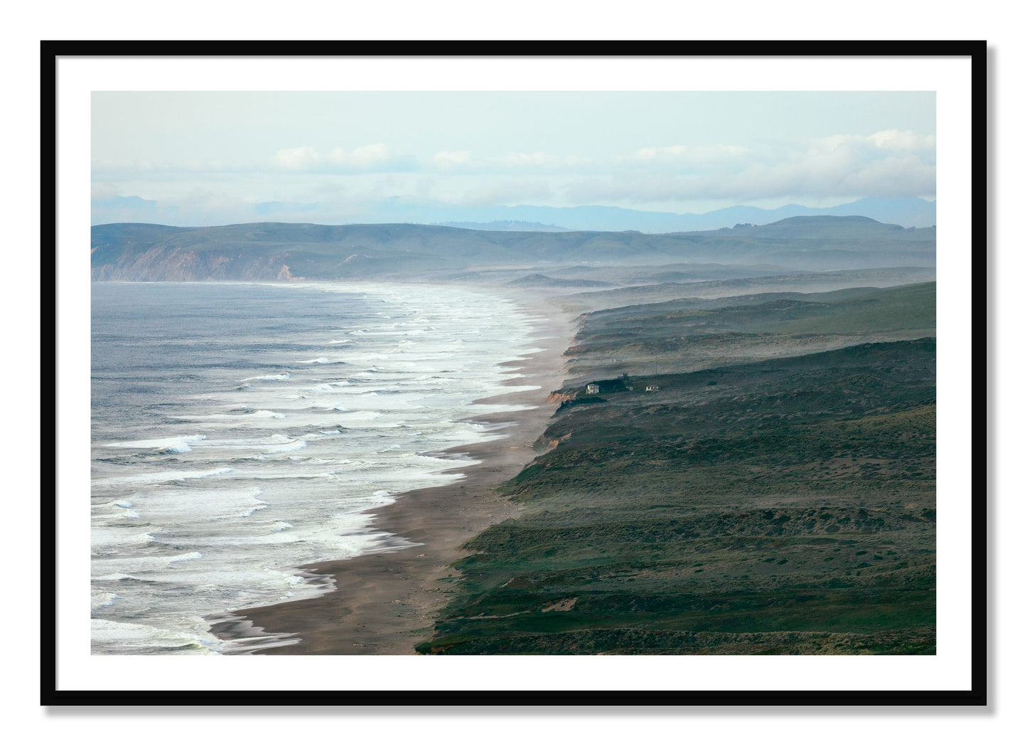 Framed photograph of Point Reyes Ranch by Dylan Ozanich, Black frame, Borders