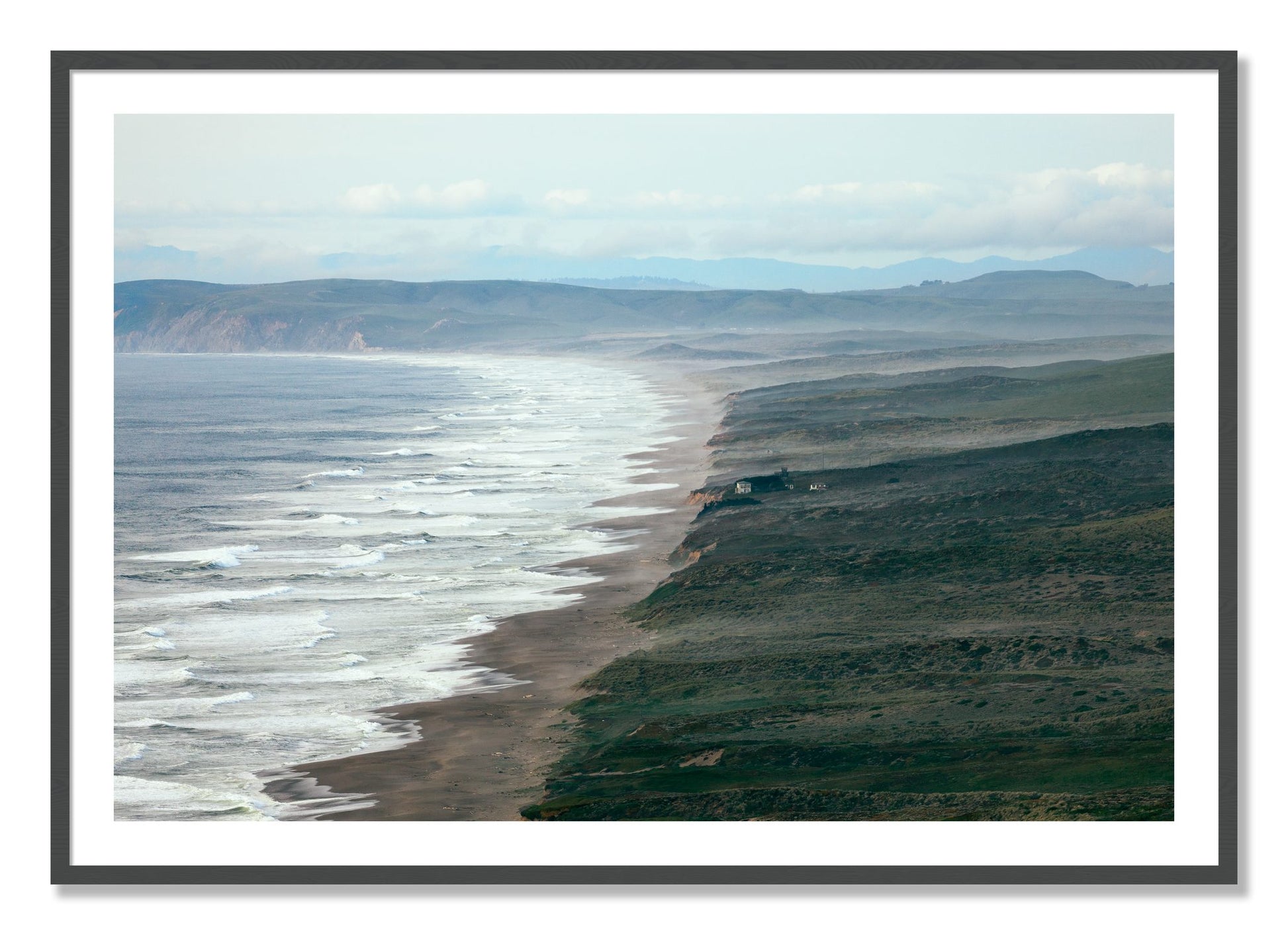 Framed photograph of Point Reyes Ranch by Dylan Ozanich, Grey frame, Borders