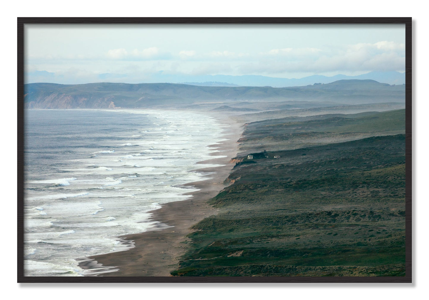 Framed photograph of Point Reyes Ranch by Dylan Ozanich, Black Walnut frame, Full Bleed