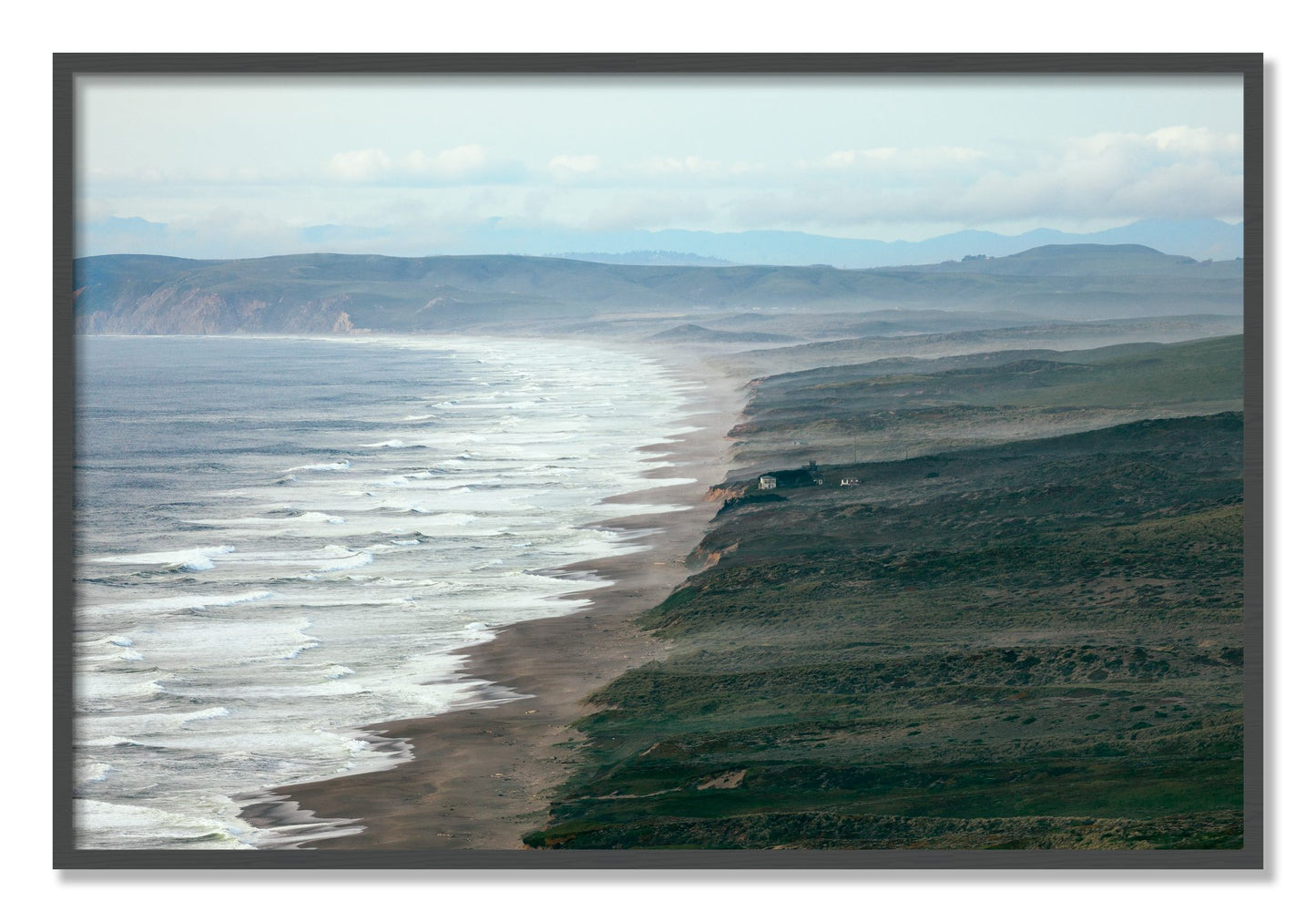 Framed photograph of Point Reyes Ranch by Dylan Ozanich, Grey frame, Full Bleed