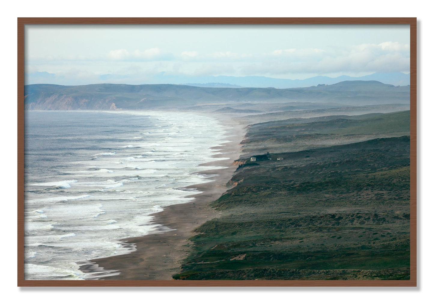 Framed photograph of Point Reyes Ranch by Dylan Ozanich, Walnut frame, Full Bleed