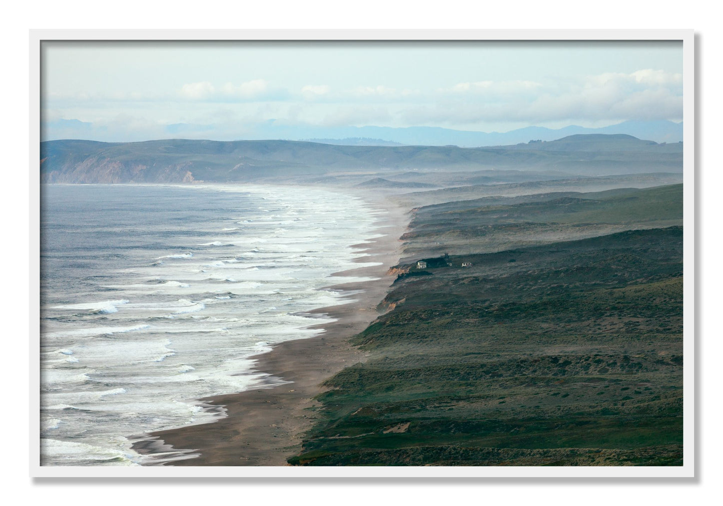 Framed photograph of Point Reyes Ranch by Dylan Ozanich, White frame, Full Bleed