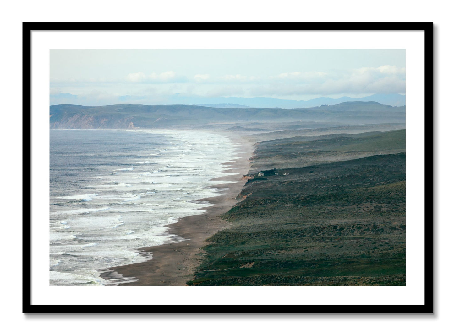 Framed photograph of Point Reyes Ranch by Dylan Ozanich, Black frame, Borders