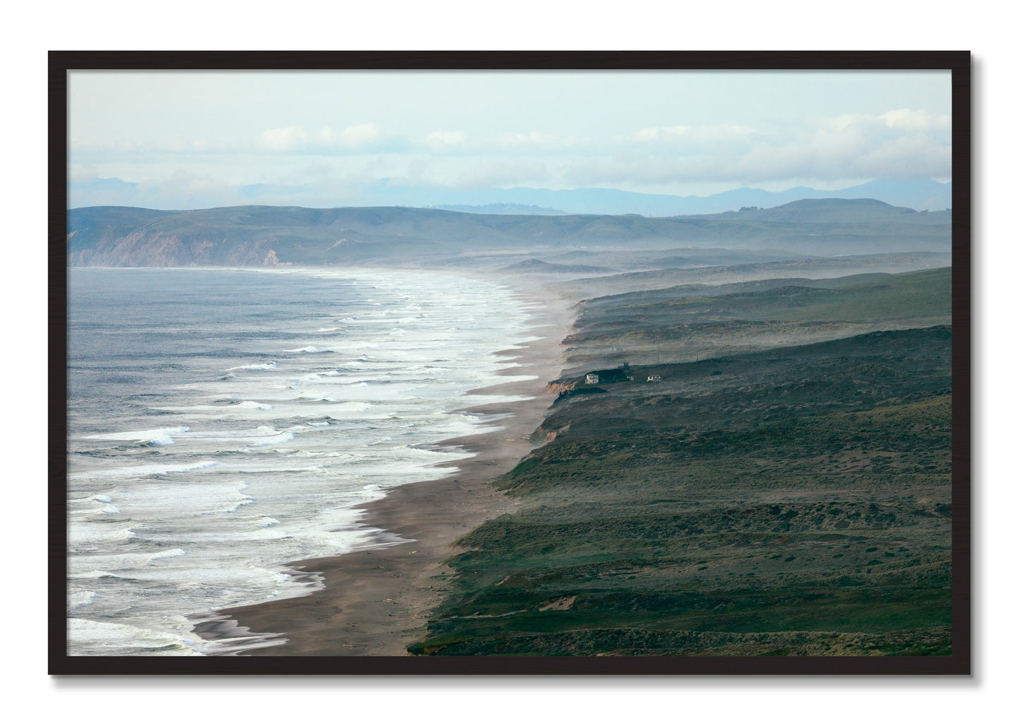 Framed photograph of Point Reyes Ranch by Dylan Ozanich, Black Walnut frame, Full Bleed