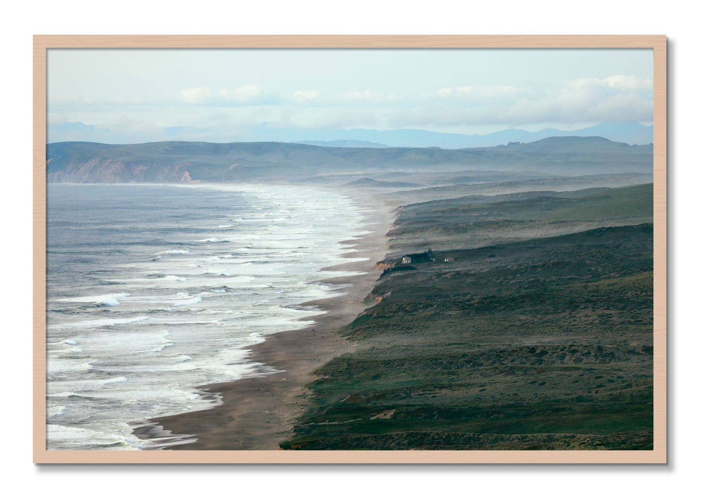 Framed photograph of Point Reyes Ranch by Dylan Ozanich, Maple frame, Full Bleed
