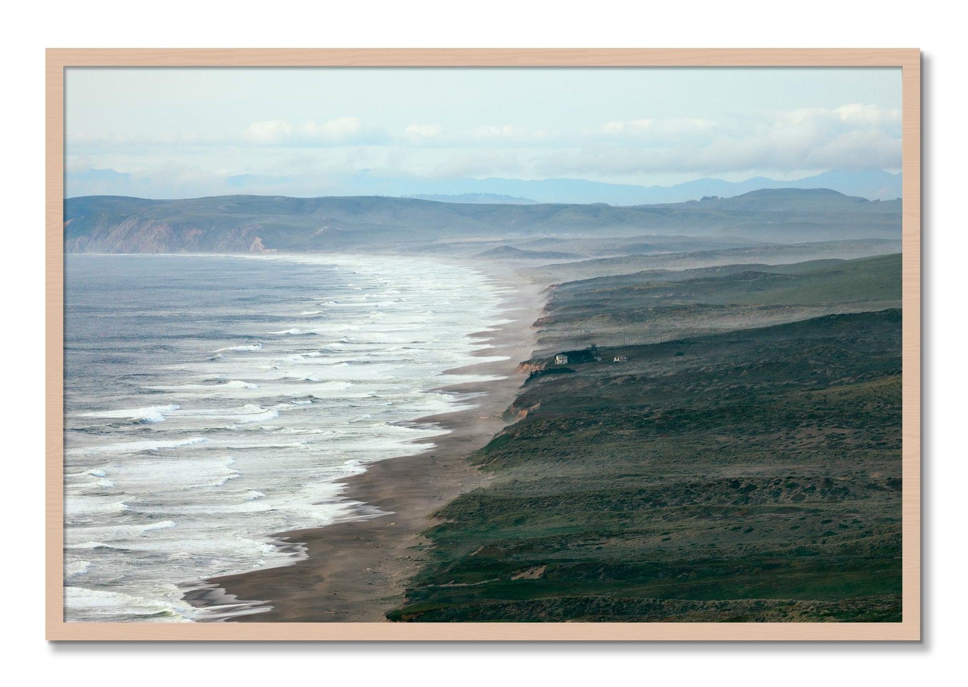 Framed photograph of Point Reyes Ranch by Dylan Ozanich, Maple frame, Full Bleed