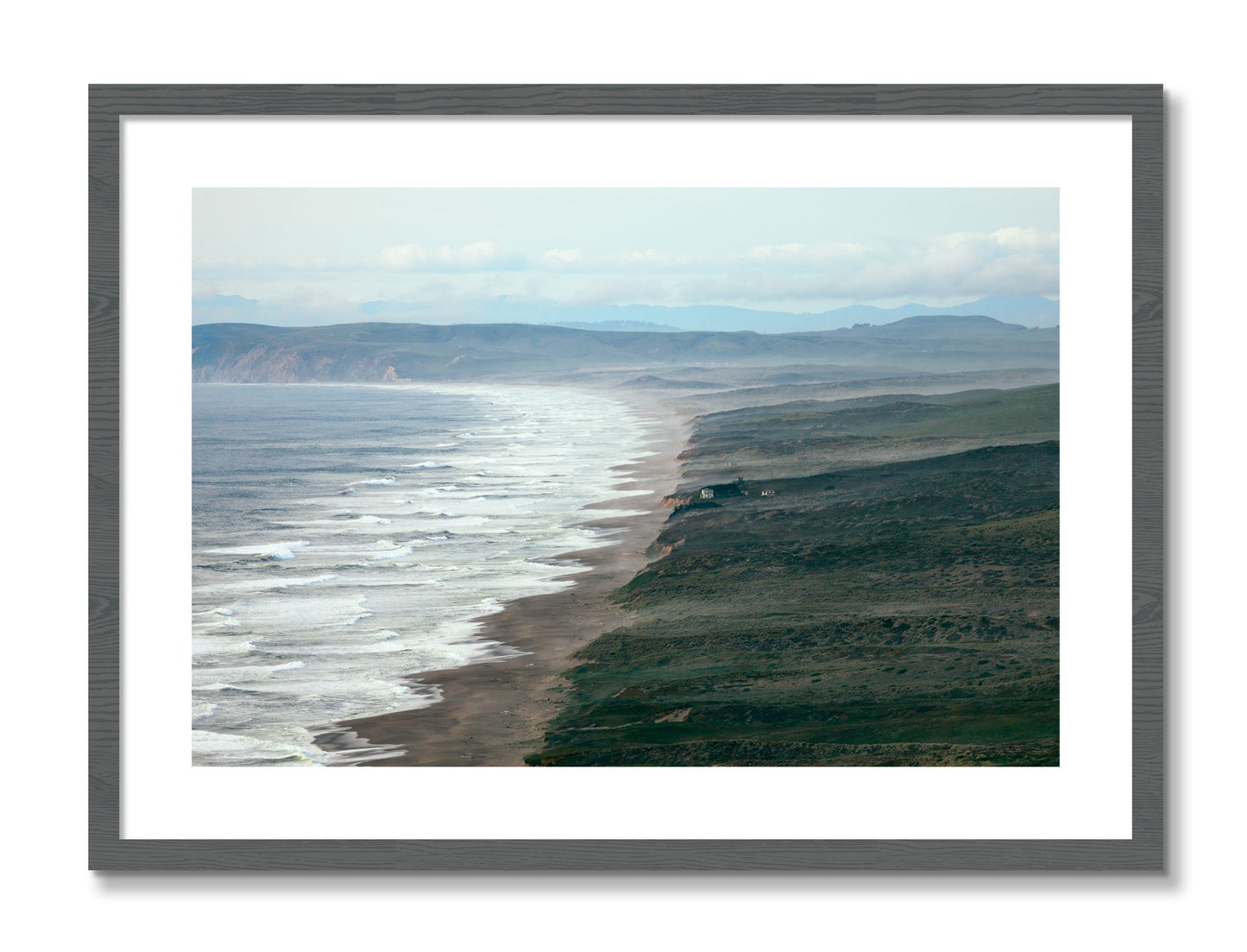 Framed photograph of Point Reyes Ranch by Dylan Ozanich, Grey frame, Borders