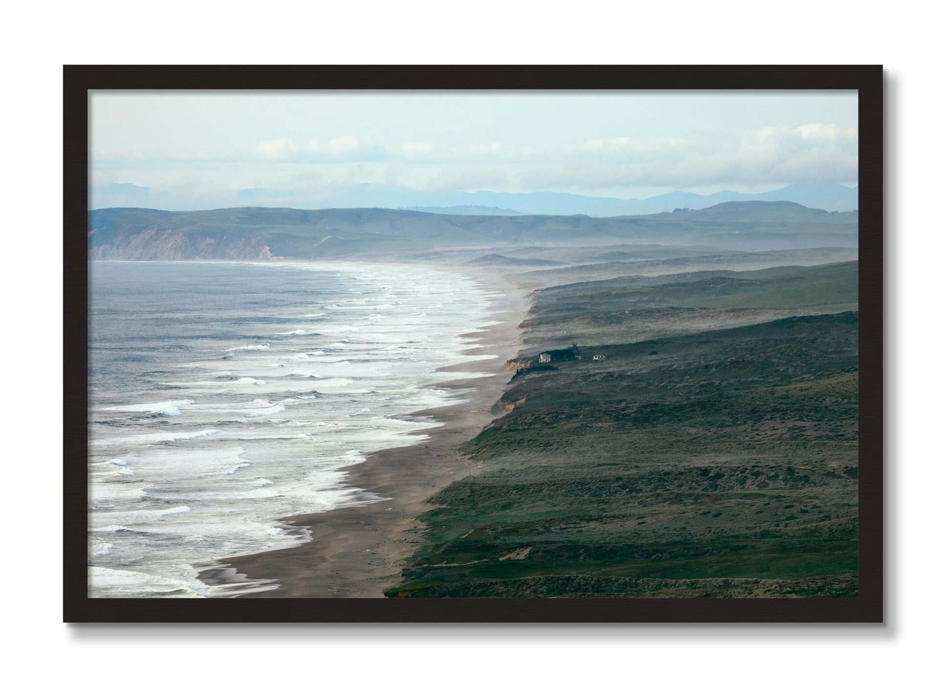 Framed photograph of Point Reyes Ranch by Dylan Ozanich, Black Walnut frame, Full Bleed