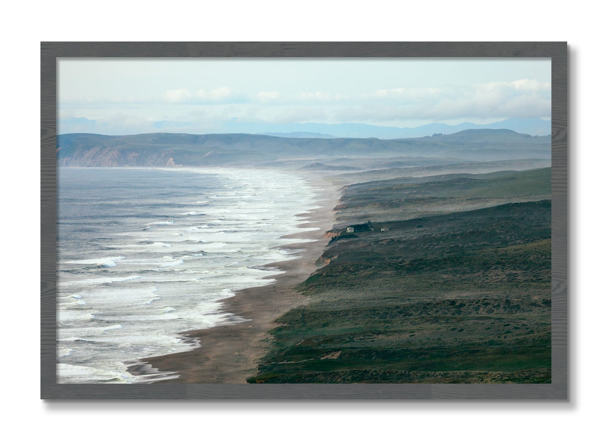 Framed photograph of Point Reyes Ranch by Dylan Ozanich, Grey frame, Full Bleed