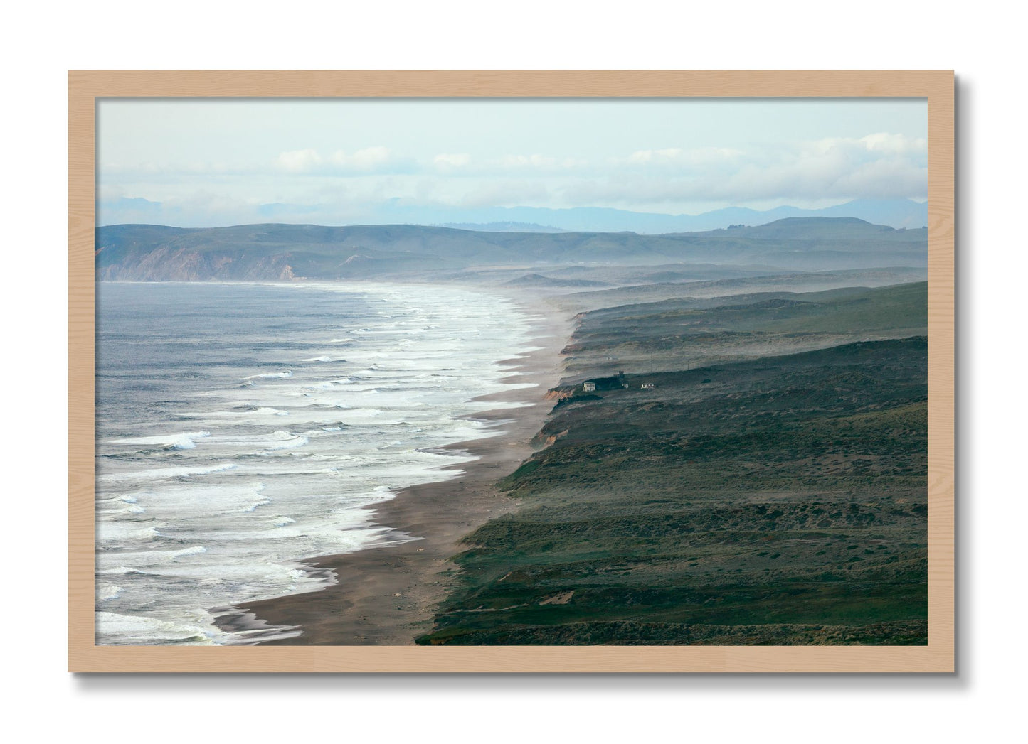 Framed photograph of Point Reyes Ranch by Dylan Ozanich, Oak frame, Full Bleed