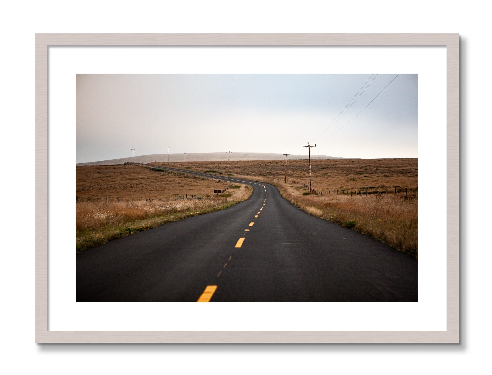 Framed photograph of Point Reyes by Dylan Ozanich, White Maple frame, Borders