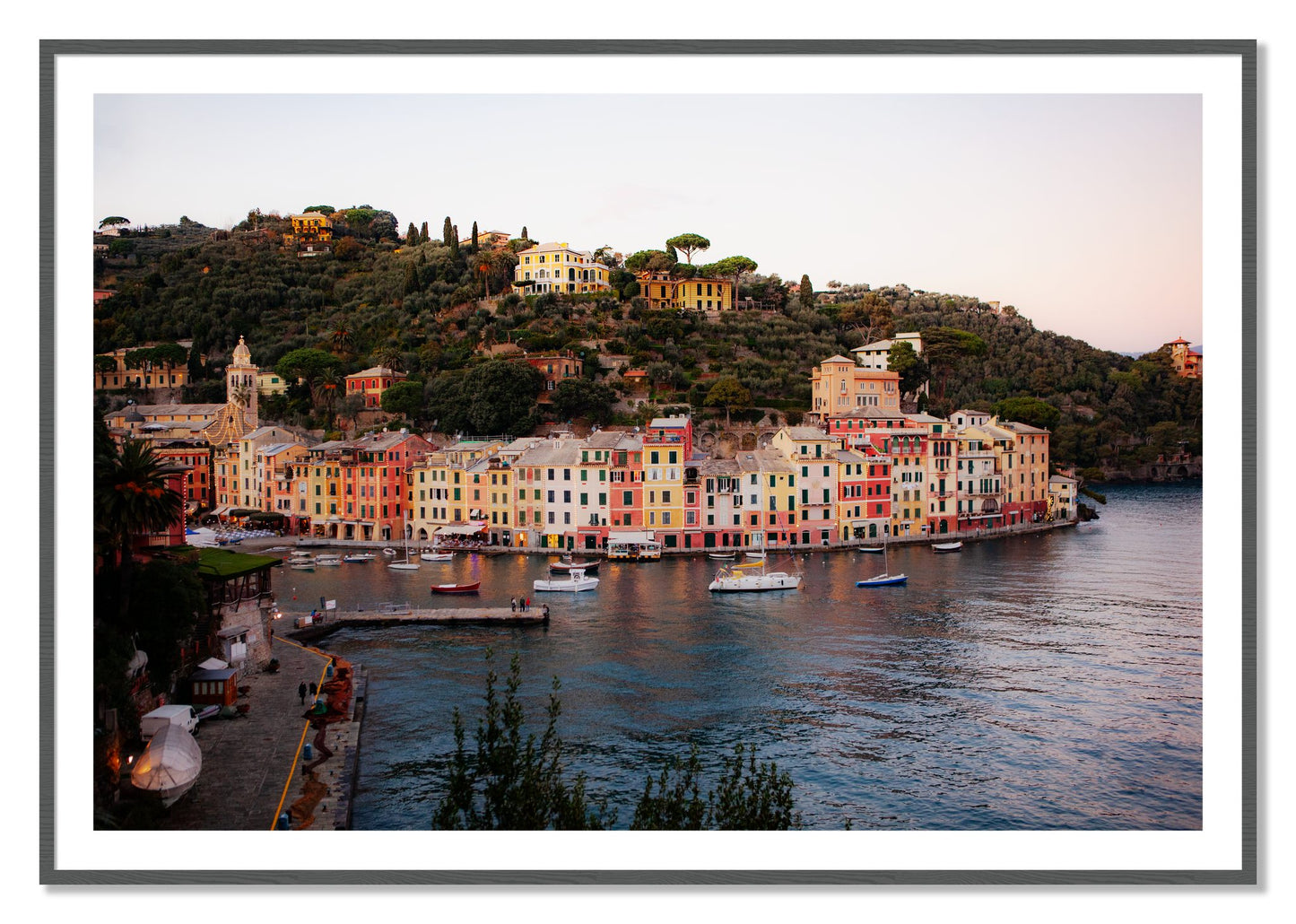 Portofino Italy by Dylan Ozanich, 40×60 print with a White Border in a Grey frame