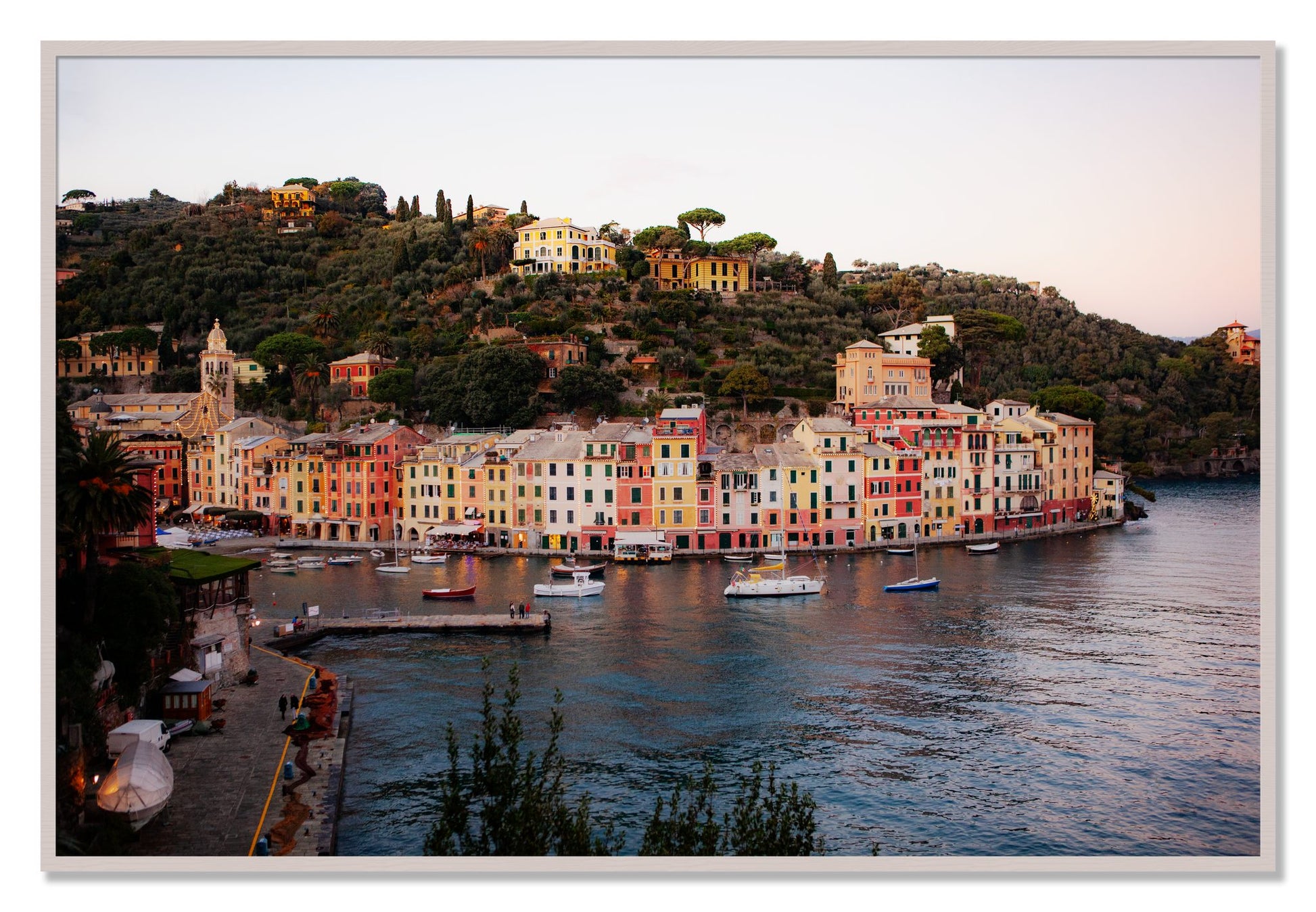 Portofino Italy by Dylan Ozanich, 40×60 Full Bleed Print in a White Maple frame
