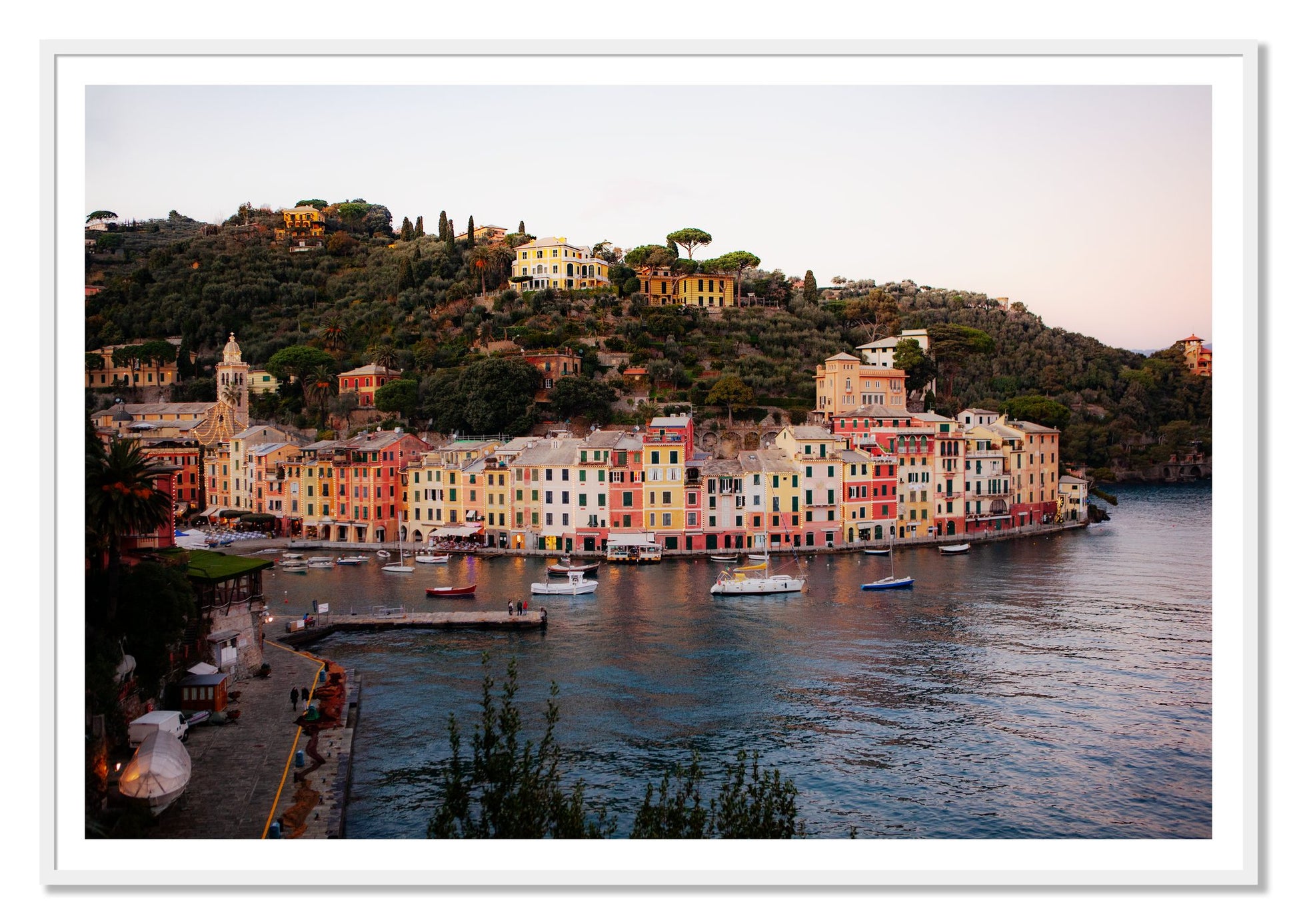 Portofino Italy by Dylan Ozanich, 48×72 print with a White Border in a White frame