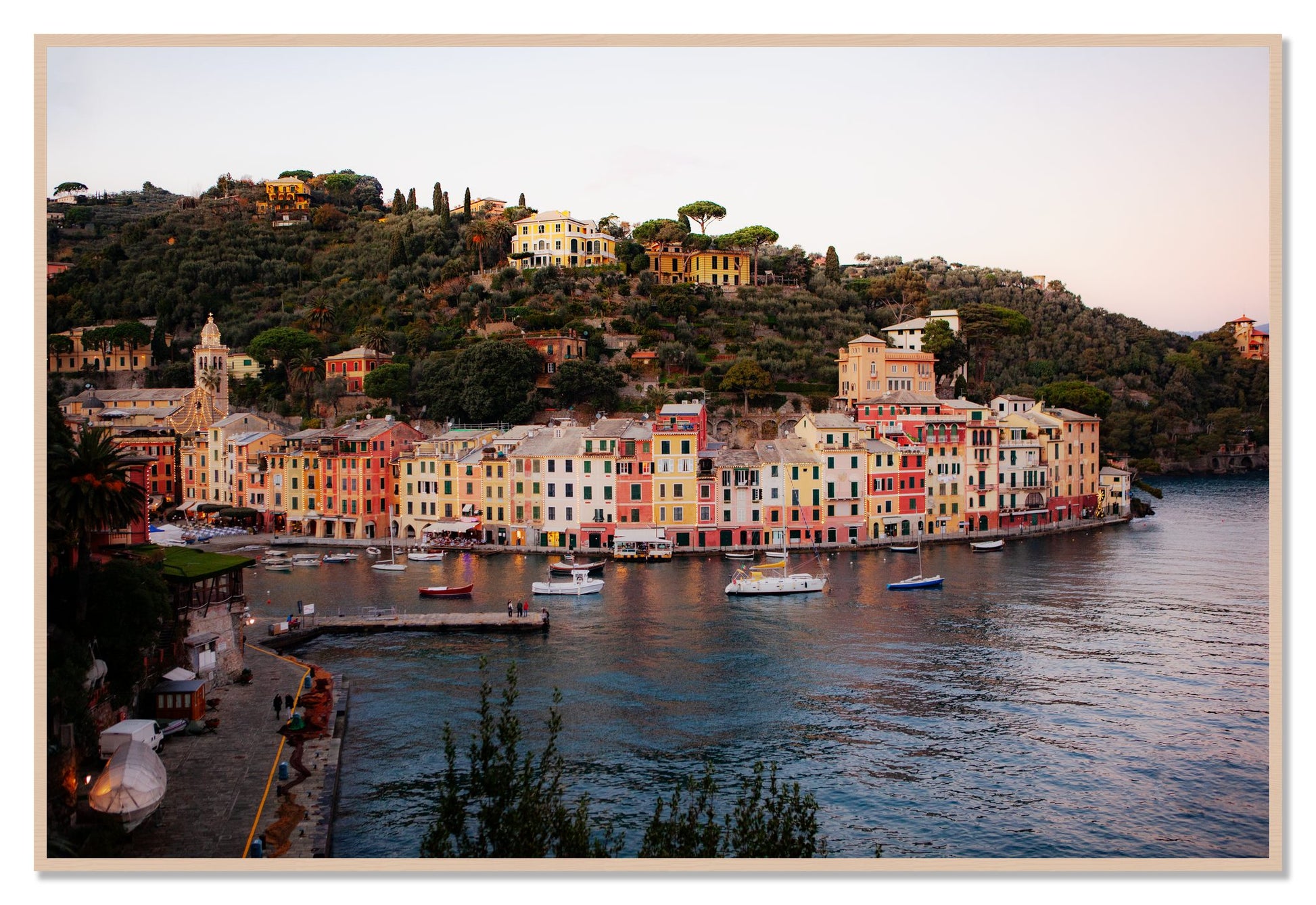 Portofino Italy by Dylan Ozanich, 48×72 Full Bleed Print in a Maple frame
