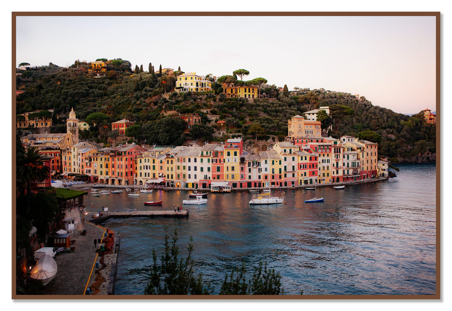 Portofino Italy by Dylan Ozanich, 48×72 Full Bleed Print in a Walnut frame