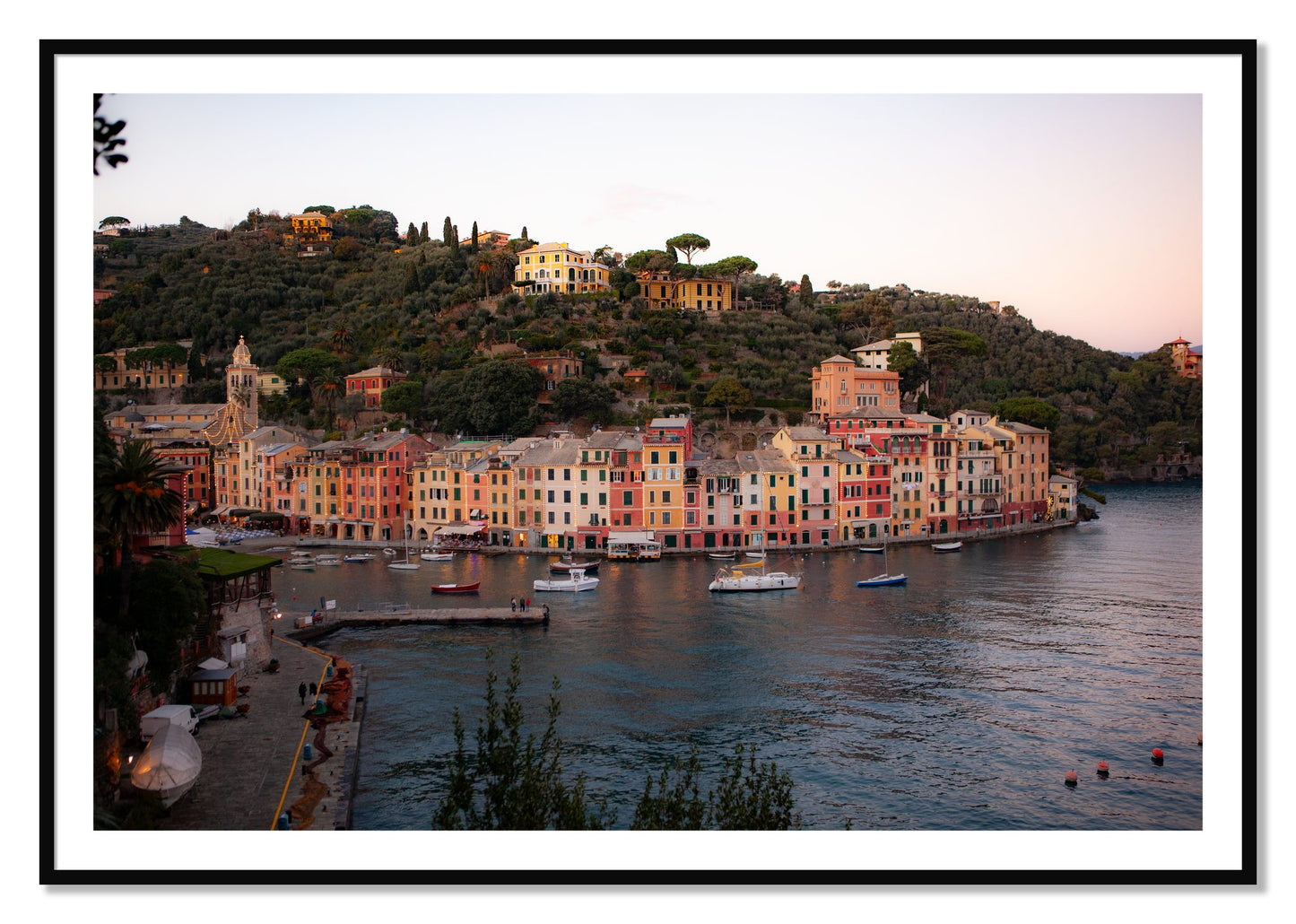 Framed photograph of Portofino Italy by Dylan Ozanich, Black frame, Borders