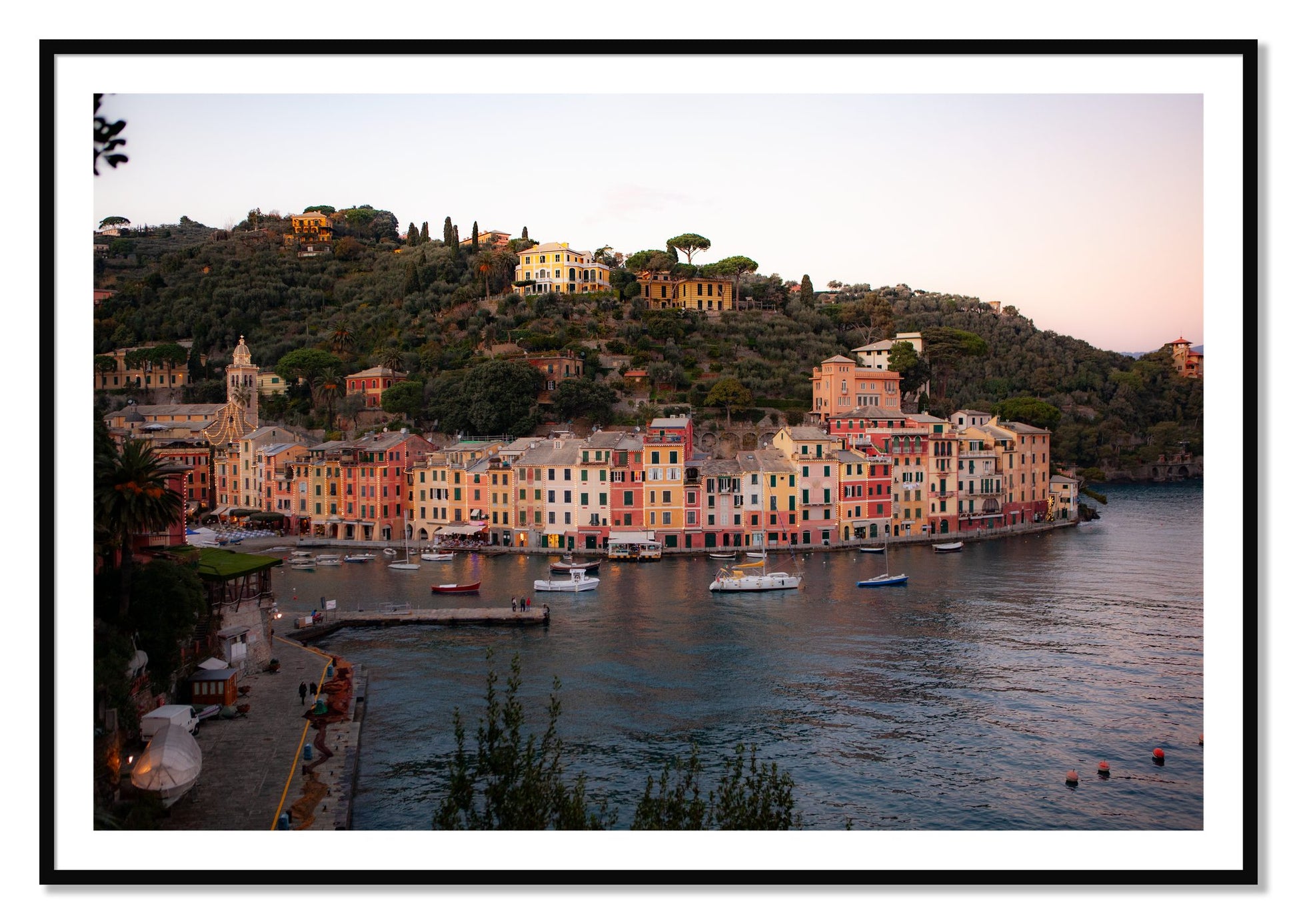 Framed photograph of Portofino Italy by Dylan Ozanich, Black frame, Borders