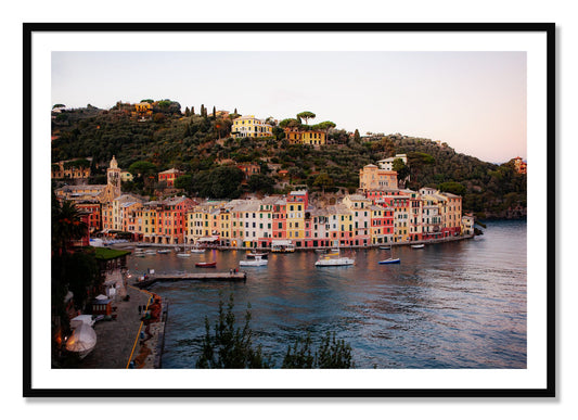 Portofino Italy by Dylan Ozanich, 30×45 print with a White Border in a Black frame