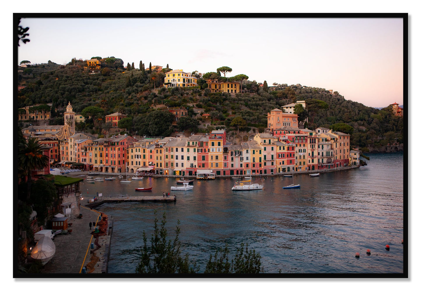 Framed photograph of Portofino Italy by Dylan Ozanich, Black frame, Full Bleed