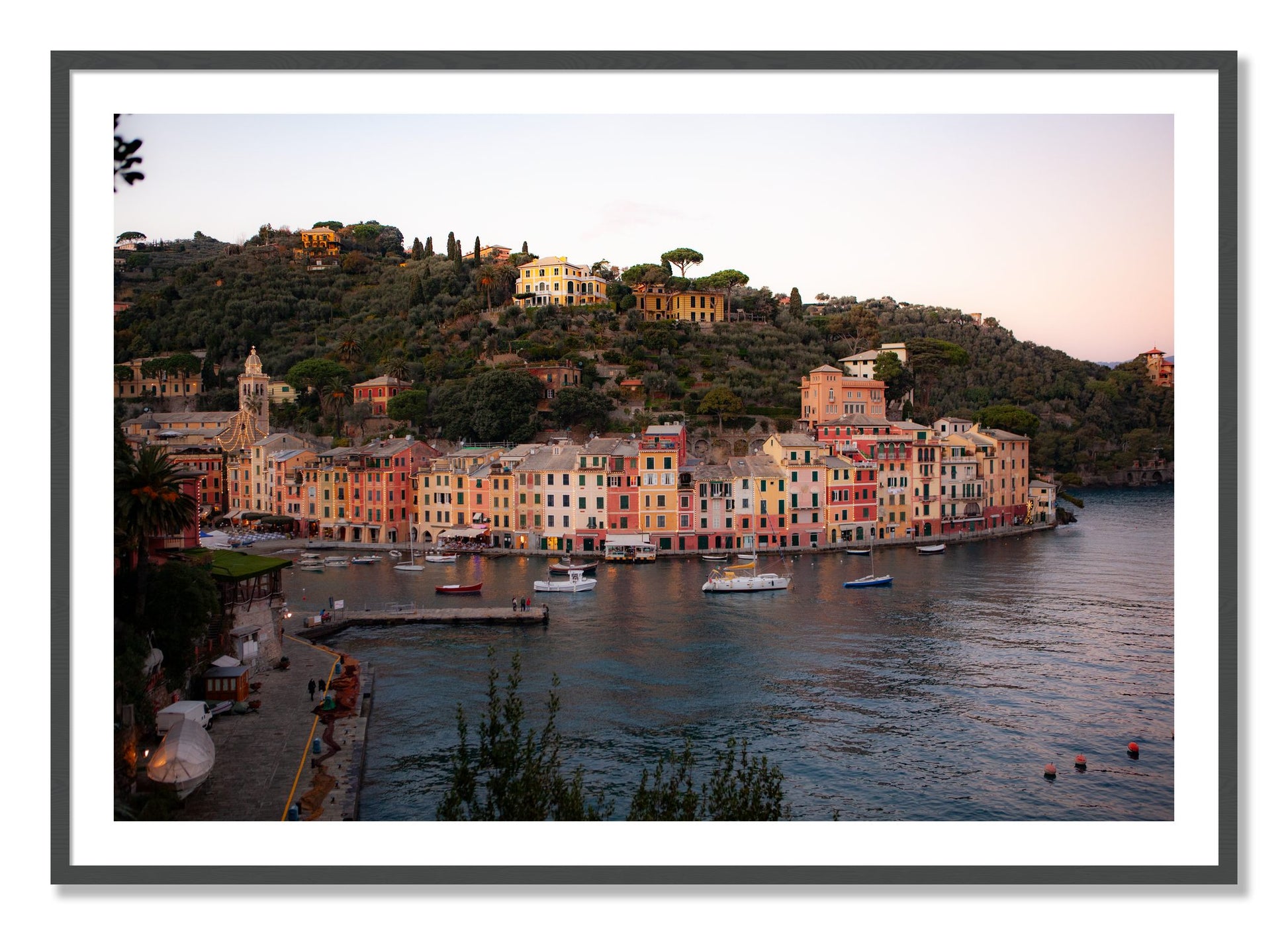 Framed photograph of Portofino Italy by Dylan Ozanich, Grey frame, Borders