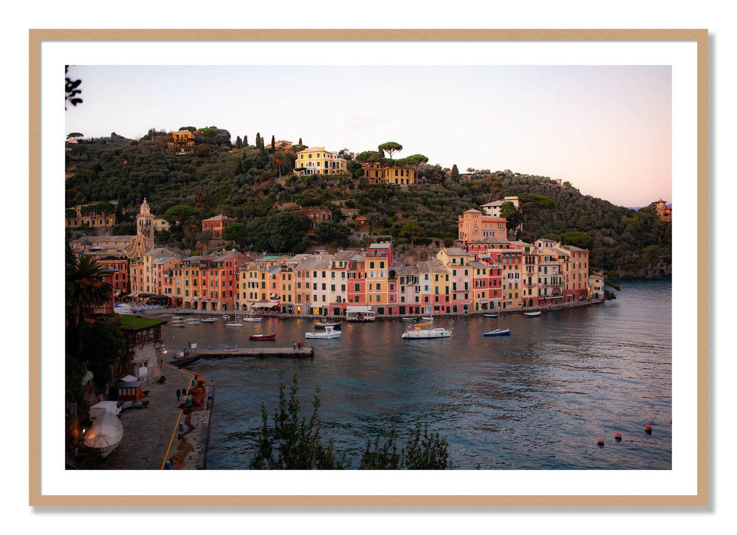 Framed photograph of Portofino Italy by Dylan Ozanich, Oak frame, Borders