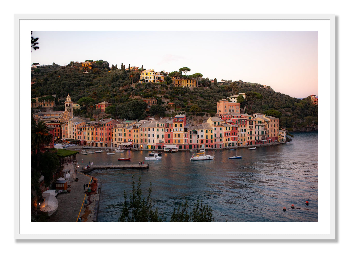 Framed photograph of Portofino Italy by Dylan Ozanich, White frame, Borders