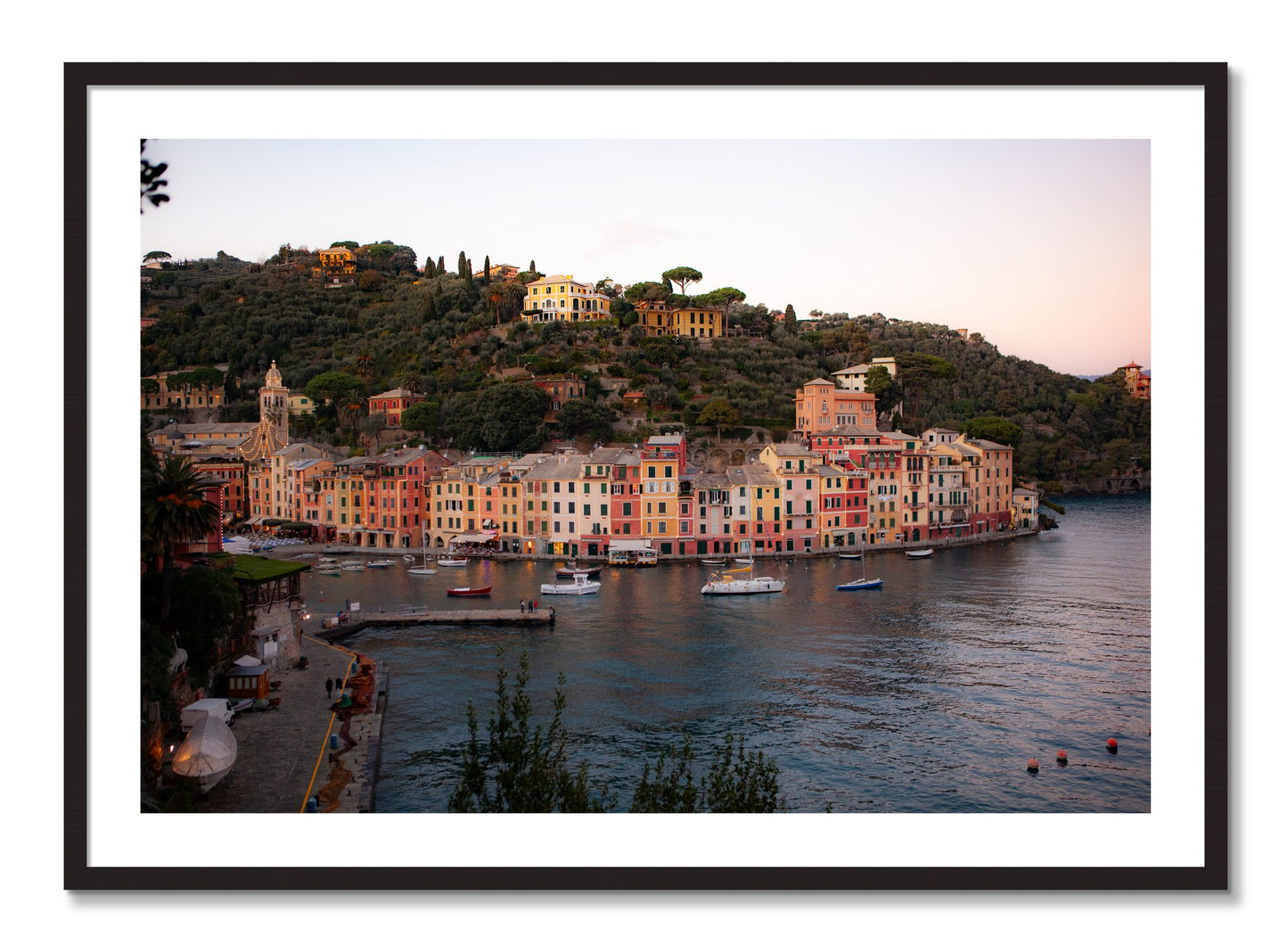 Framed photograph of Portofino Italy by Dylan Ozanich, Black Walnut frame, Borders