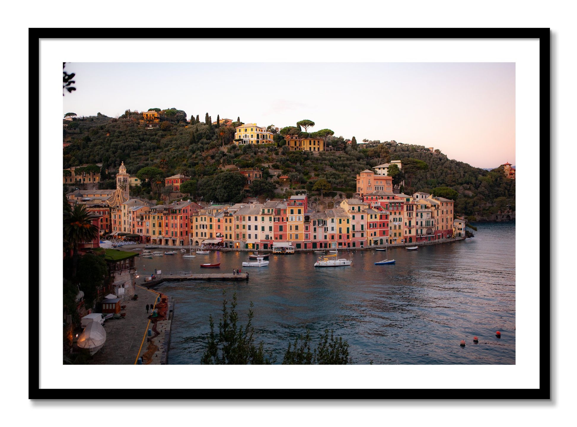 Framed photograph of Portofino Italy by Dylan Ozanich, Black frame, Borders