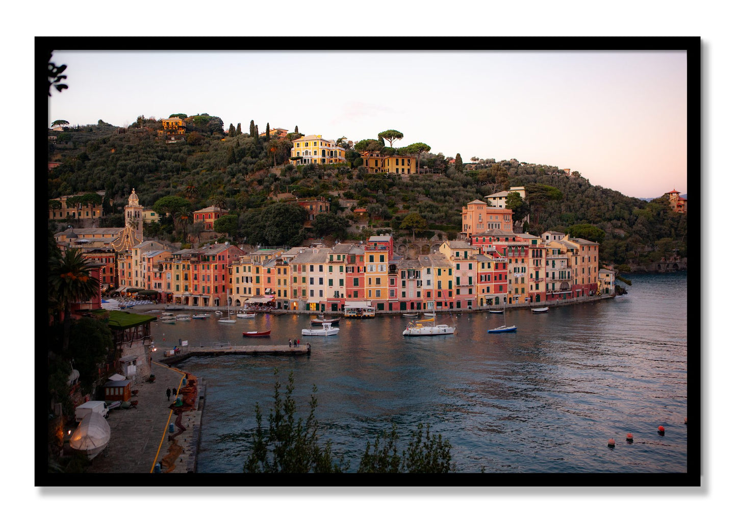 Framed photograph of Portofino Italy by Dylan Ozanich, Black frame, Full Bleed