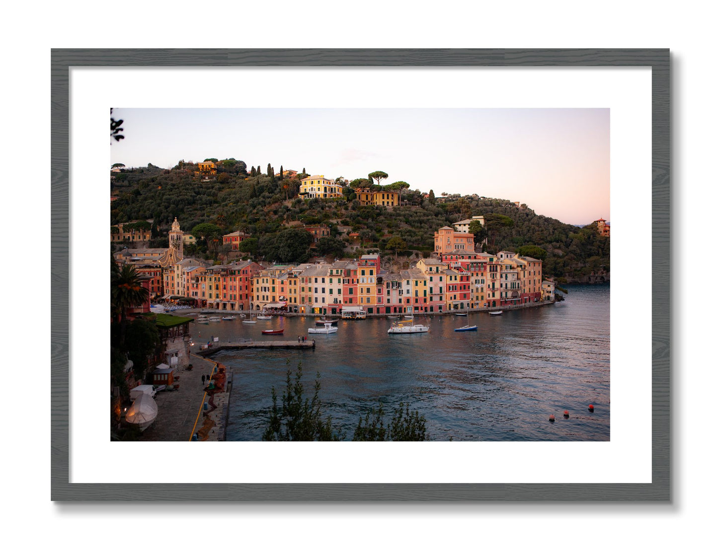 Framed photograph of Portofino Italy by Dylan Ozanich, Grey frame, Borders