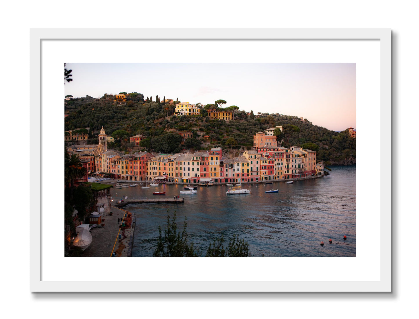 Framed photograph of Portofino Italy by Dylan Ozanich, White frame, Borders
