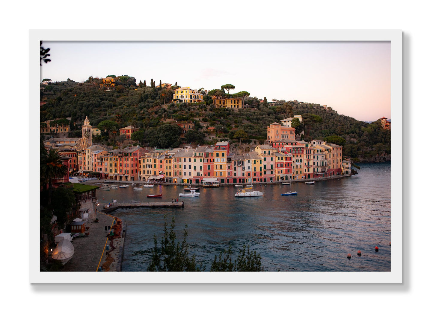 Framed photograph of Portofino Italy by Dylan Ozanich, White frame, Full Bleed