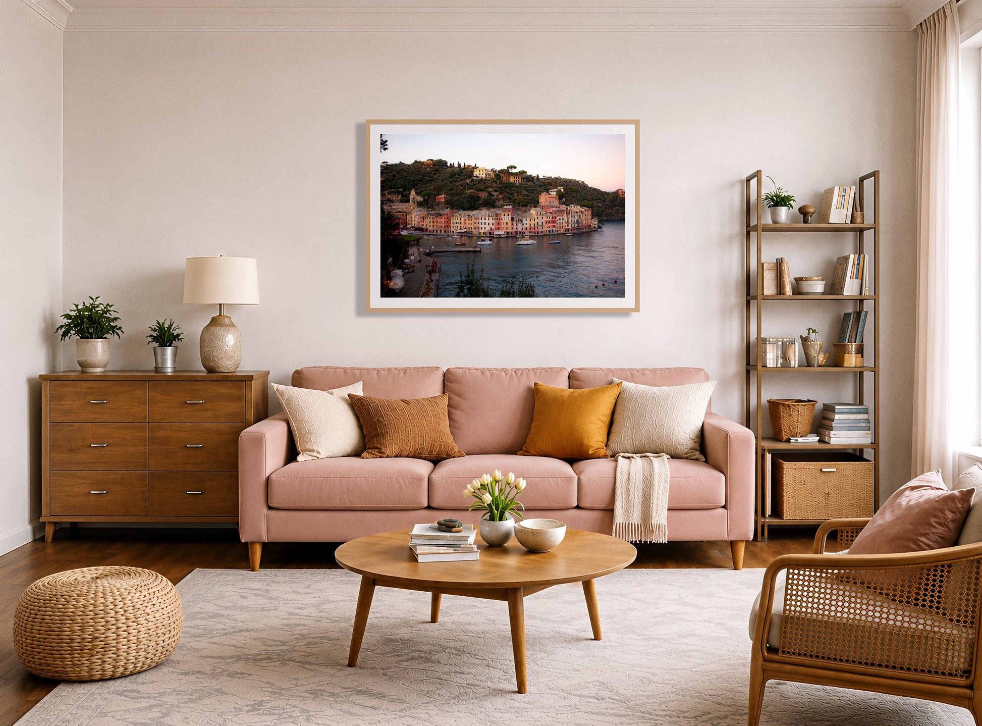Framed photograph of Portofino Italy by Dylan Ozanich displayed on a wall